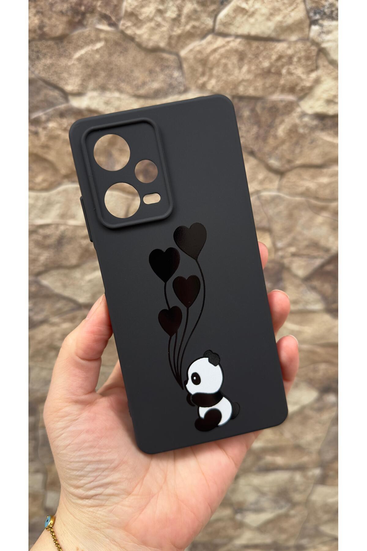 Redmi Note 12 Pro 5G Uyumlu Kalpli Panda Desenli Silikon Darbe Emici Klasik Korumalı Rubber Kılıf