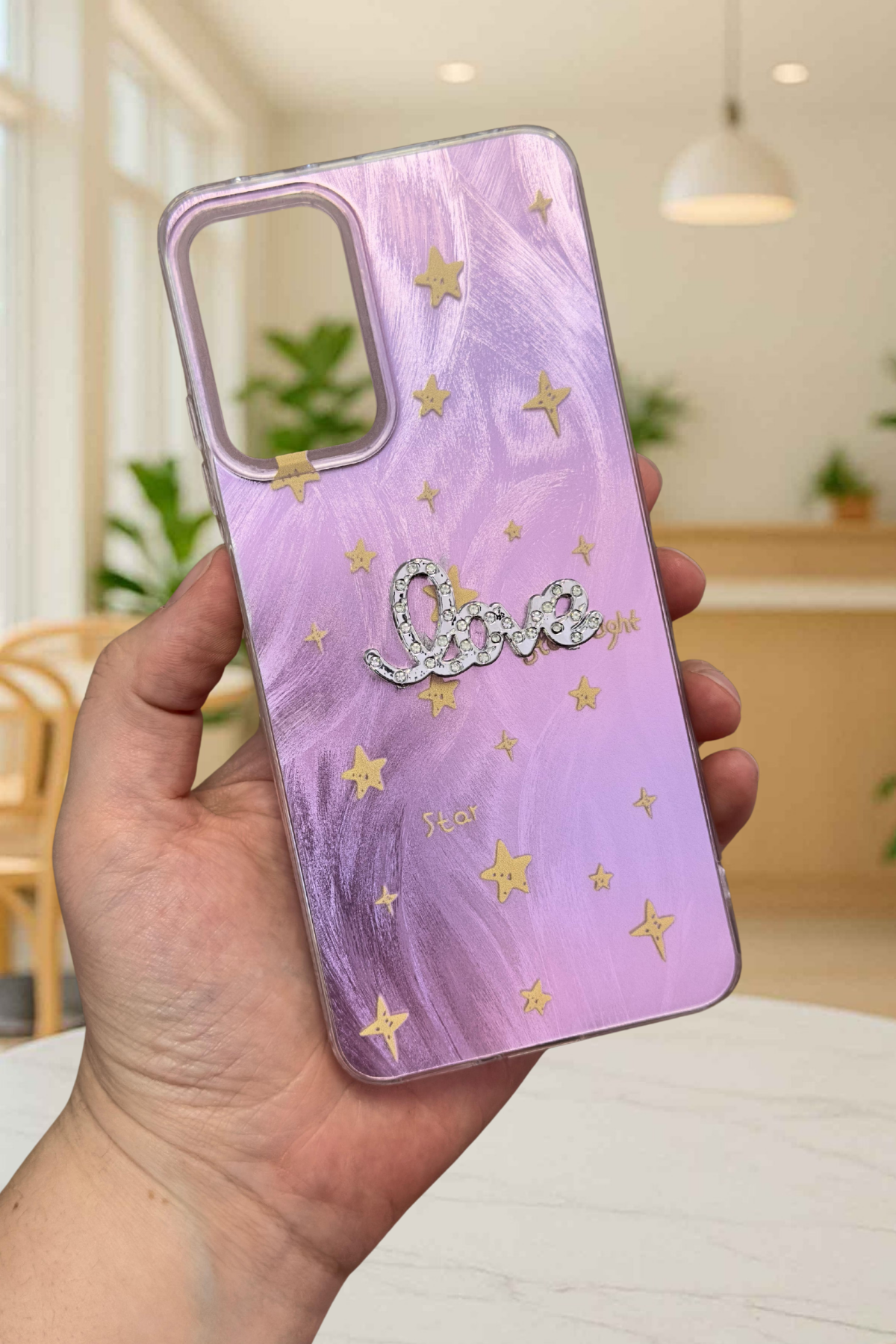 Redmi 12 Parlak Taşlı “Love” Yazılı Yıldız Desenli Telefon Kılıfı – Pastel Renkli Star Love Kılıf