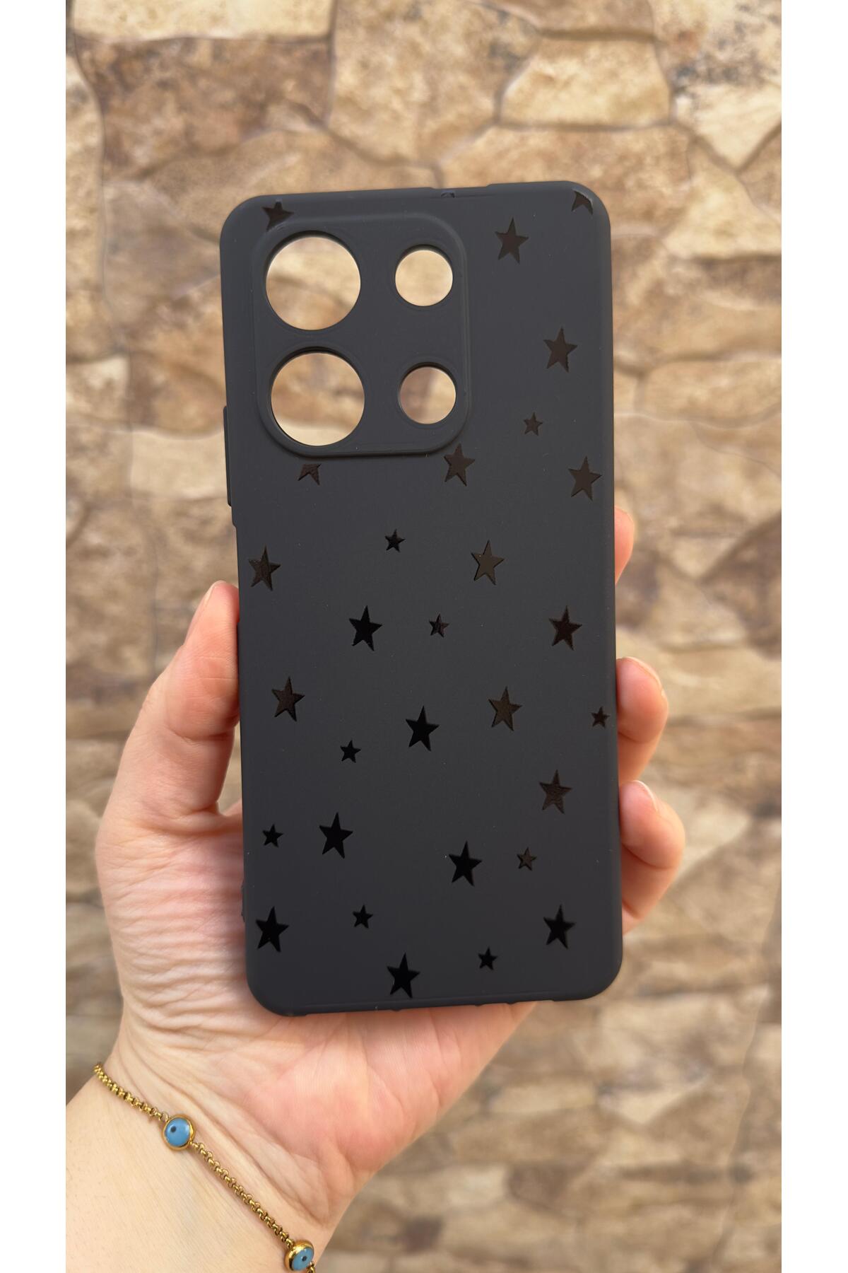 İNFİNİX NOTE 30 Uyumlu Mini Siyah Yıldız Desenli Silikon Darbe Emici Klasik Korumalı Rubber Kılıf