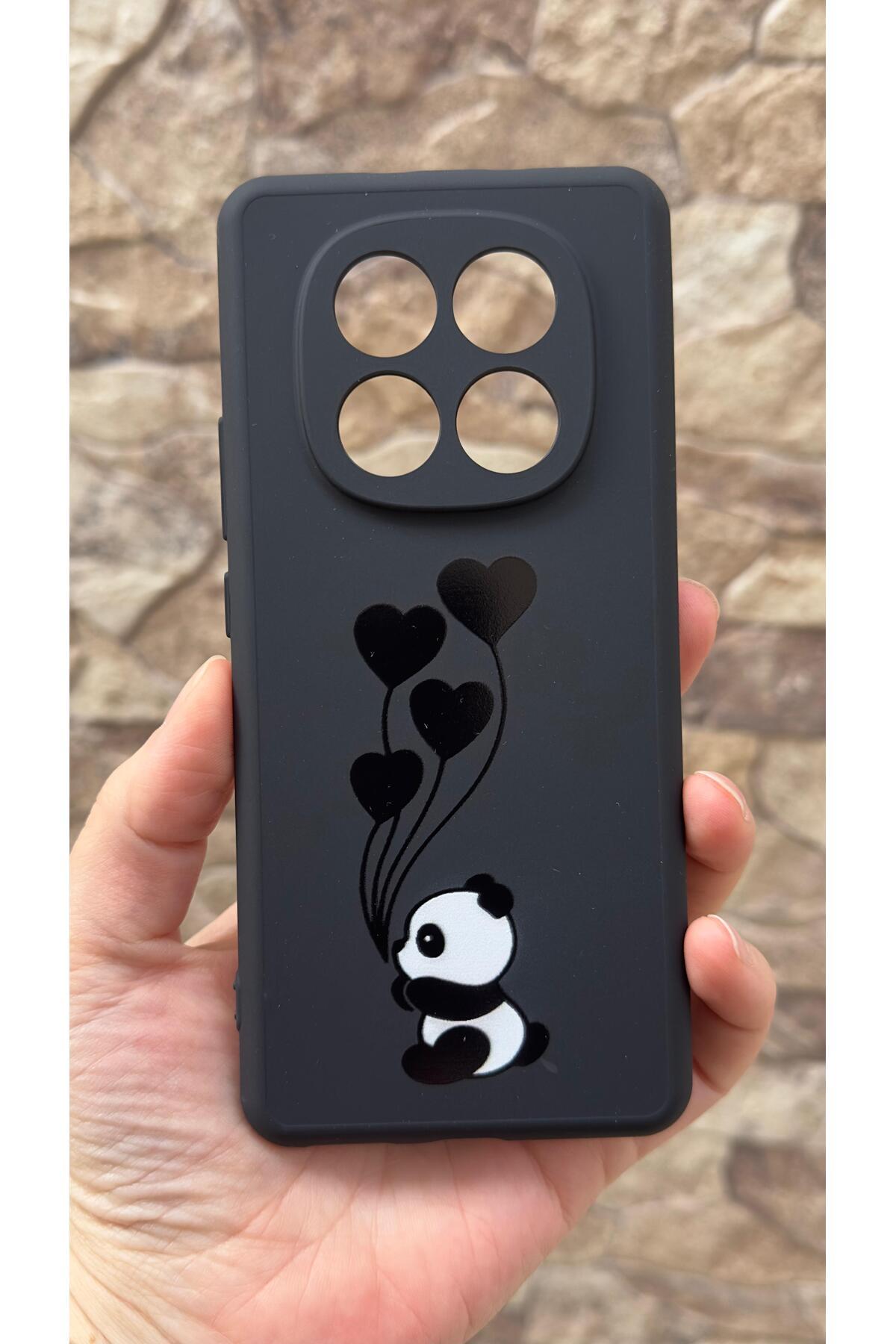 Redmi Note 14 Pro 4G Uyumlu Kalpli Panda Desenli Silikon Darbe Emici Klasik Korumalı Rubber Kılıf