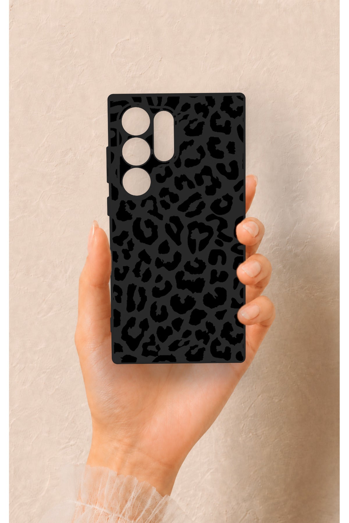 Samsung S23 Ultra Uyumlu Siyah Leopar Desenli Silikon Kılıf