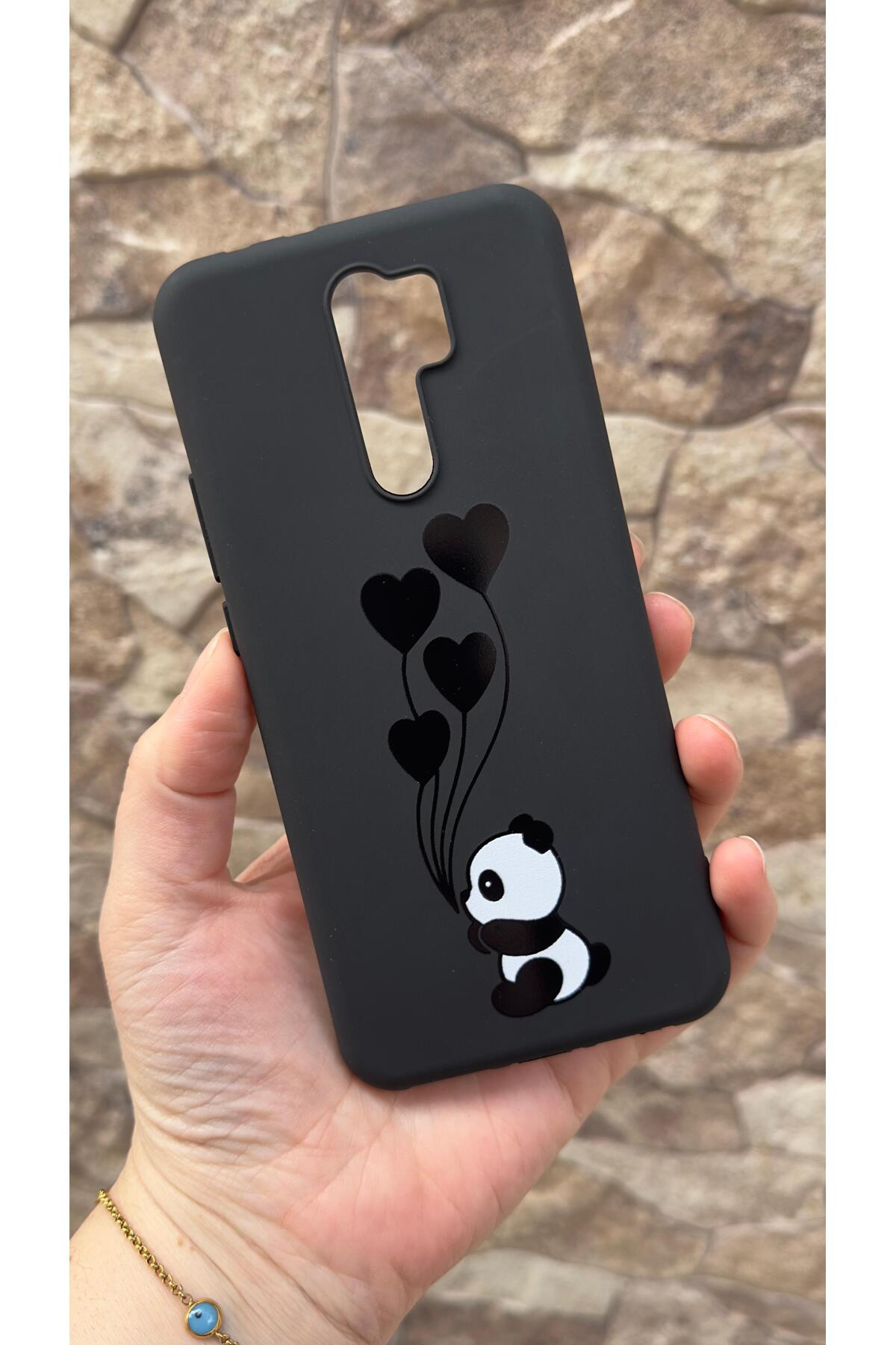 Redmi Note 8 Pro Uyumlu Kalpli Panda Desenli Silikon Darbe Emici Klasik Korumalı Rubber Kılıf