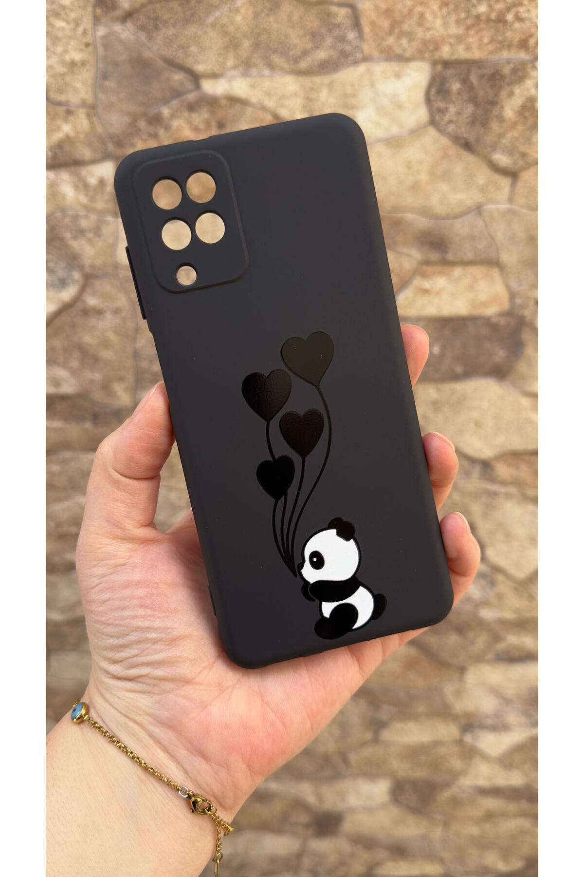 Samsung Galaxy A22 Uyumlu Kalpli Panda Desenli Silikon Darbe Emici Klasik Korumalı Rubber Kılıf