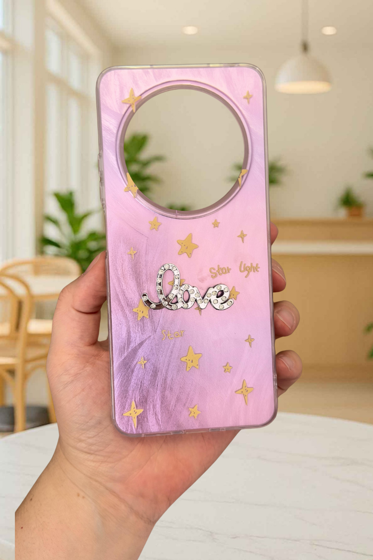 Redmi 14C Parlak Taşlı “Love” Yazılı Yıldız Desenli Telefon Kılıfı – Pastel Renkli Star Love Kılıf