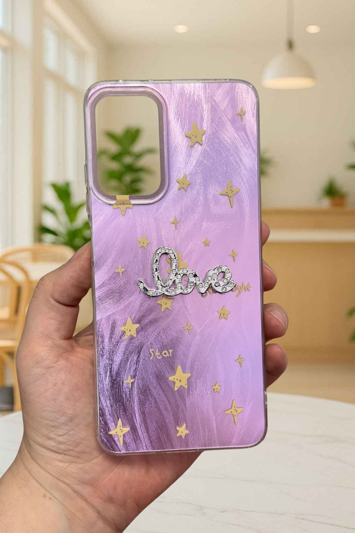 Redmi 12 Parlak Taşlı “Love” Yazılı Yıldız Desenli Telefon Kılıfı – Pastel Renkli Star Love Kılıf