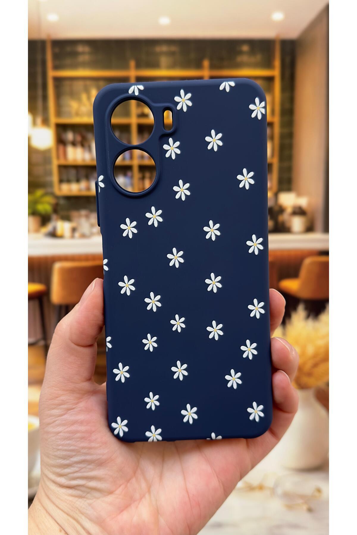 Vivo Y16 Uyumlu Mini Papatya Desenli Silikon Darbe Emici Klasik Korumalı Rubber Kılıf
