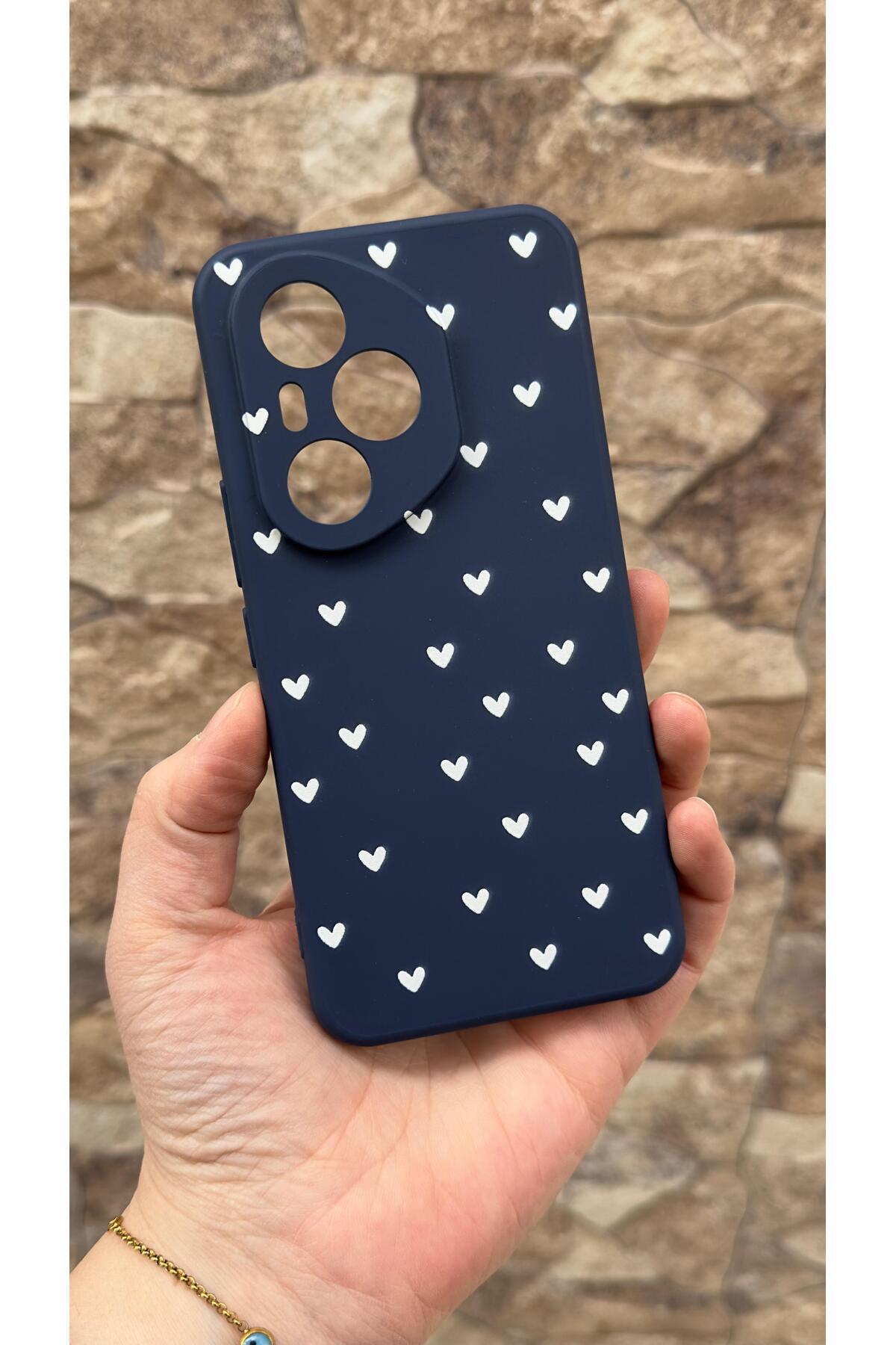 Honor 400 Pro Uyumlu Mini Beyaz Kalp Desenli Silikon Darbe Emici Klasik Korumalı Rubber Kılıf