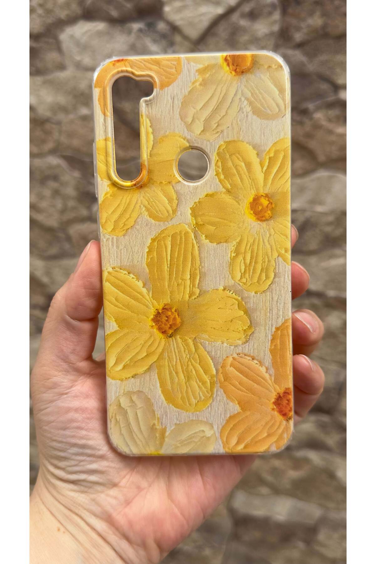Redmi Note 8 Uyumlu Sarı Çiçek Desenli Şeffaf Darbe Emici Kamera Korumalı Clear Kılıf