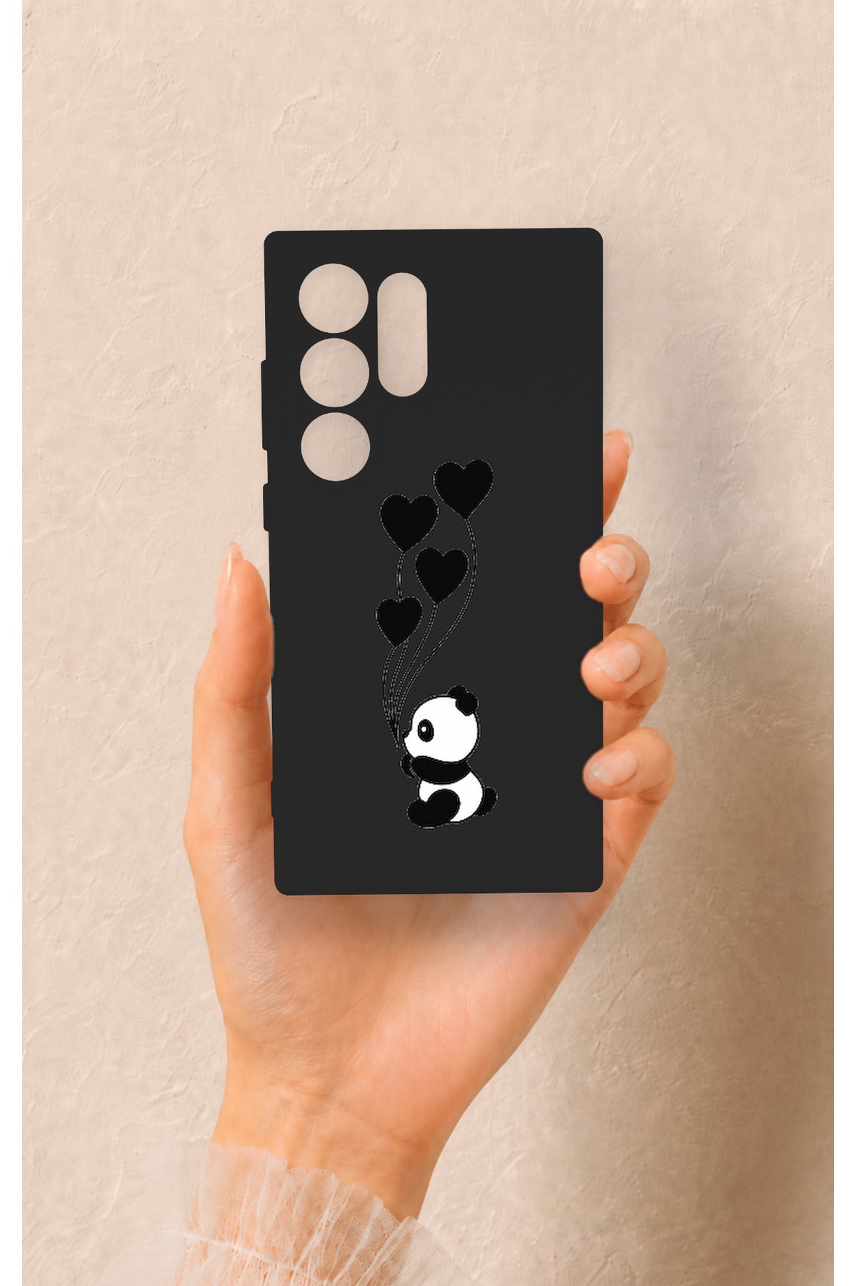 Samsung S23 Ultra Uyumlu Kalpli Panda Desenli Silikon Kılıf