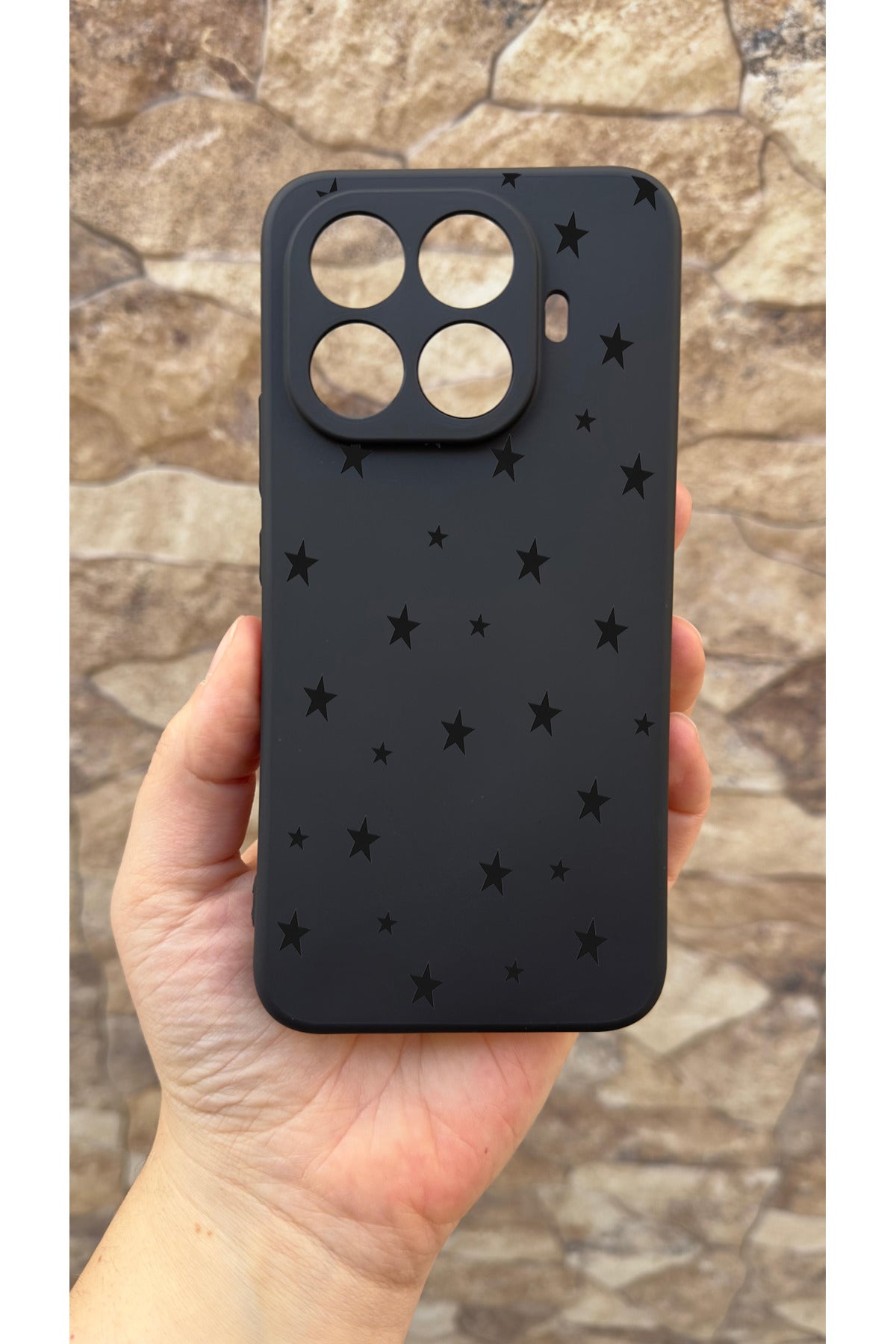 Mi 15T PRO Uyumlu Mini Siyah Yıldız Desenli Silikon Darbe Emici Klasik Korumalı Rubber Kılıf