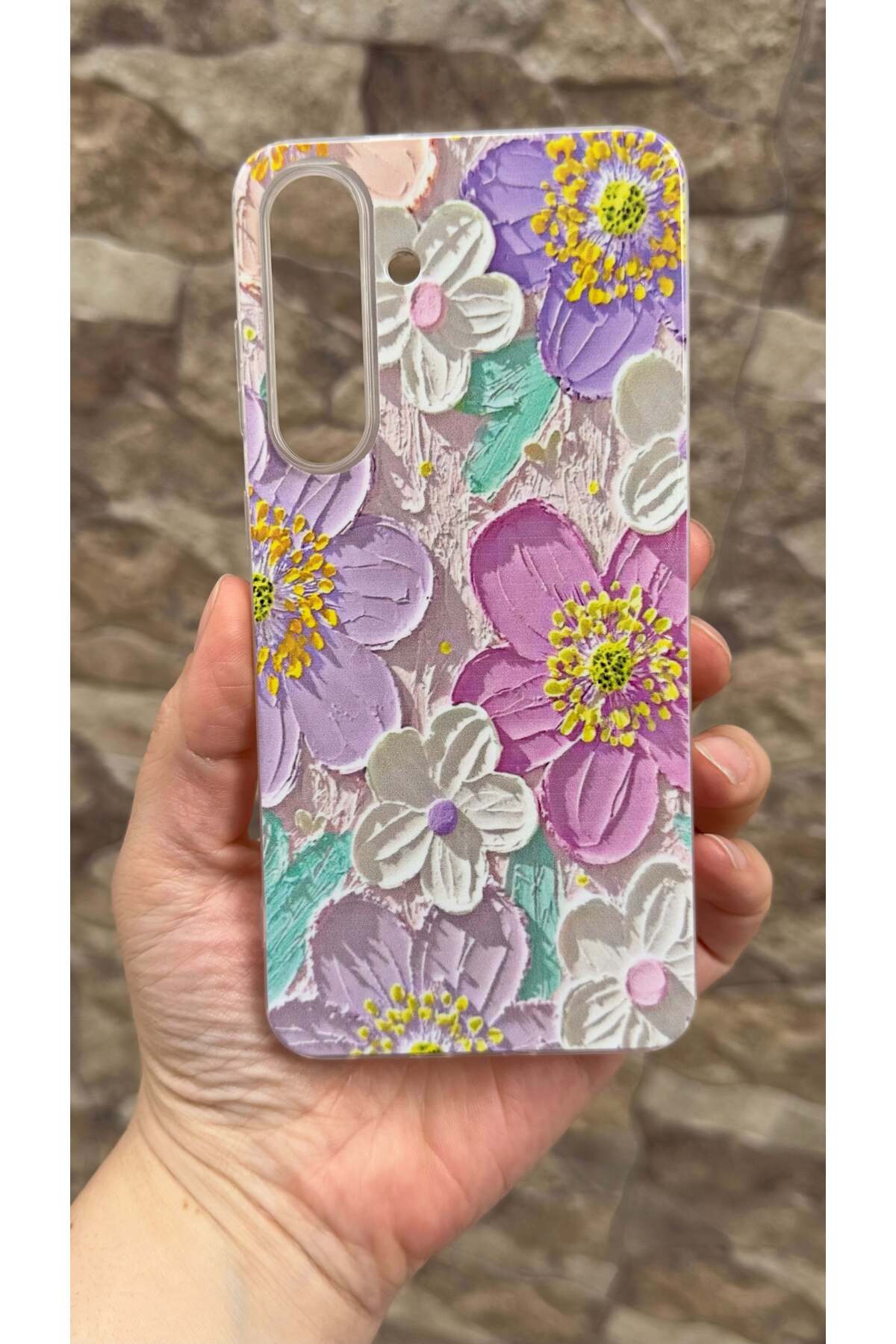 Galaxy S25 FE Uyumlu Mor Çiçek Desenli Şeffaf Darbe Emici Kamera Korumalı Clear Kılıf