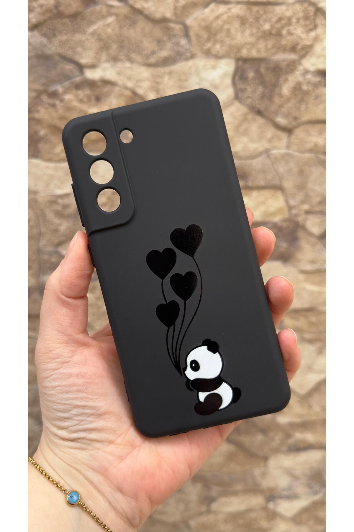 Samsung Galaxy S21 Fe Uyumlu Kalpli Panda Desenli Silikon Darbe Emici Klasik Korumalı Rubber Kılıf