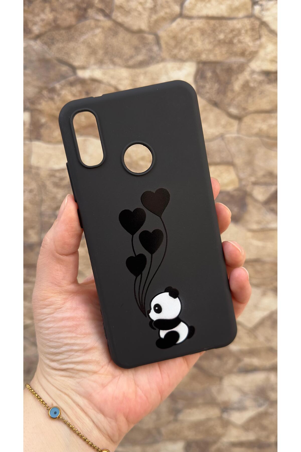 Huawei P30 Lite Uyumlu Kalpli Panda Desenli Silikon Darbe Emici Klasik Korumalı Rubber Kılıf