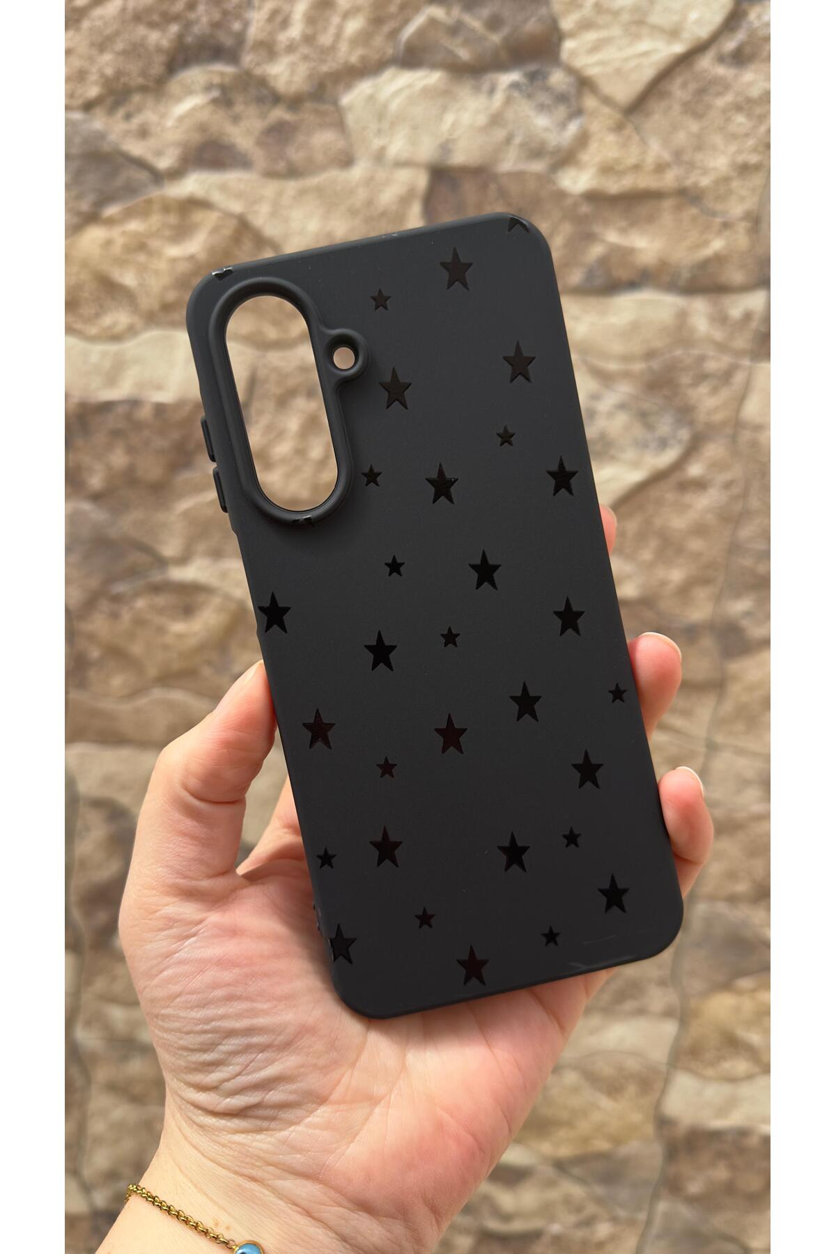 Samsung Galaxy A26 Uyumlu Mini Siyah Yıldız Desenli Silikon Darbe Emici Klasik Korumalı Rubber Kılıf