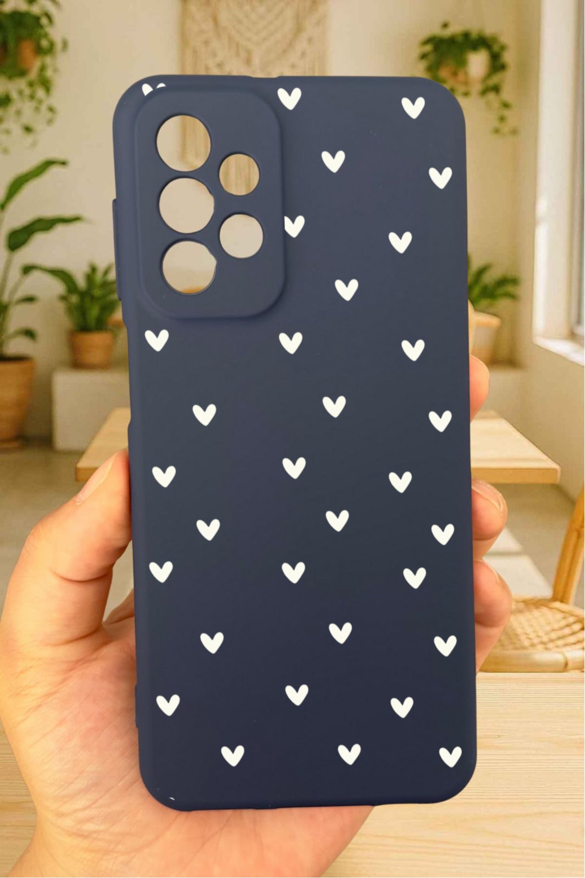 Samsung Galaxy A52 Uyumlu Mini Beyaz Kalp Desenli Silikon Darbe Emici Klasik Korumalı Rubber Kılıf