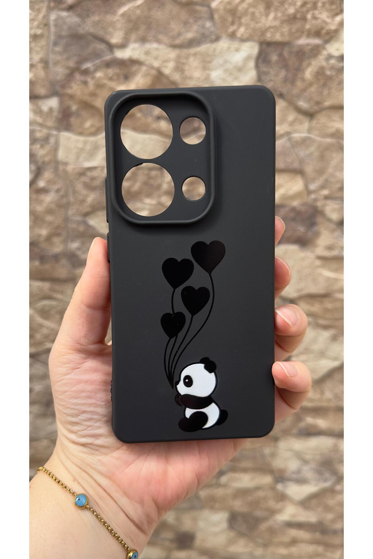 Redmi Note 13 Pro 4G Uyumlu Kalpli Panda Desenli Silikon Darbe Emici Klasik Korumalı Rubber Kılıf