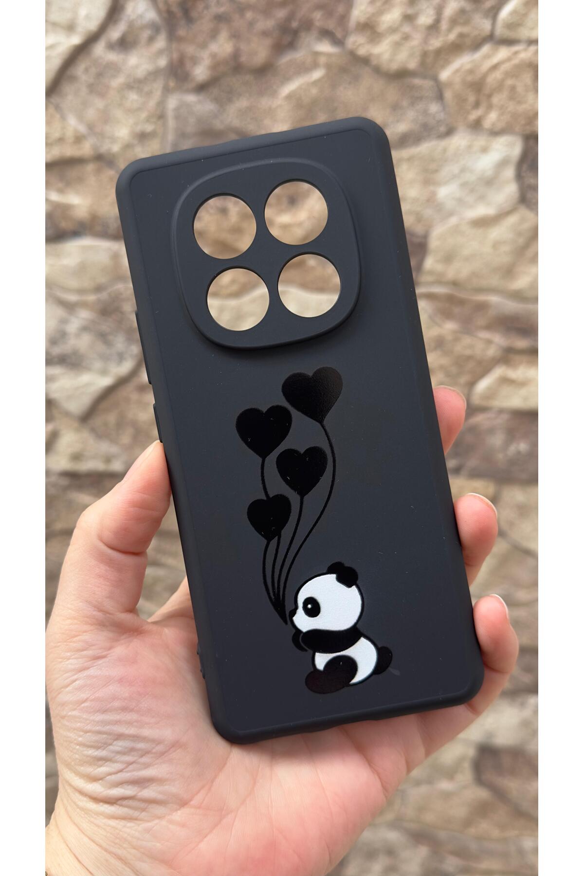Redmi Note 14 Pro 5G Uyumlu Kalpli Panda Desenli Silikon Darbe Emici Klasik Korumalı Rubber Kılıf