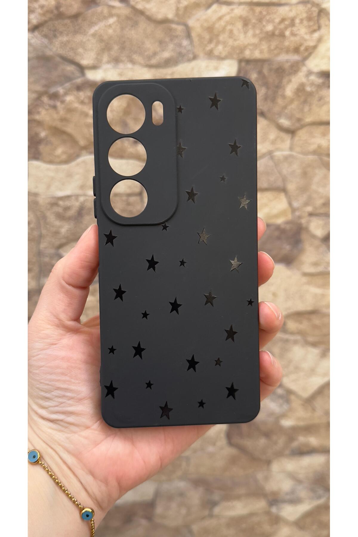 VİVO Y19S Uyumlu Mini Siyah Yıldız Desenli Silikon Darbe Emici Klasik Korumalı Rubber Kılıf