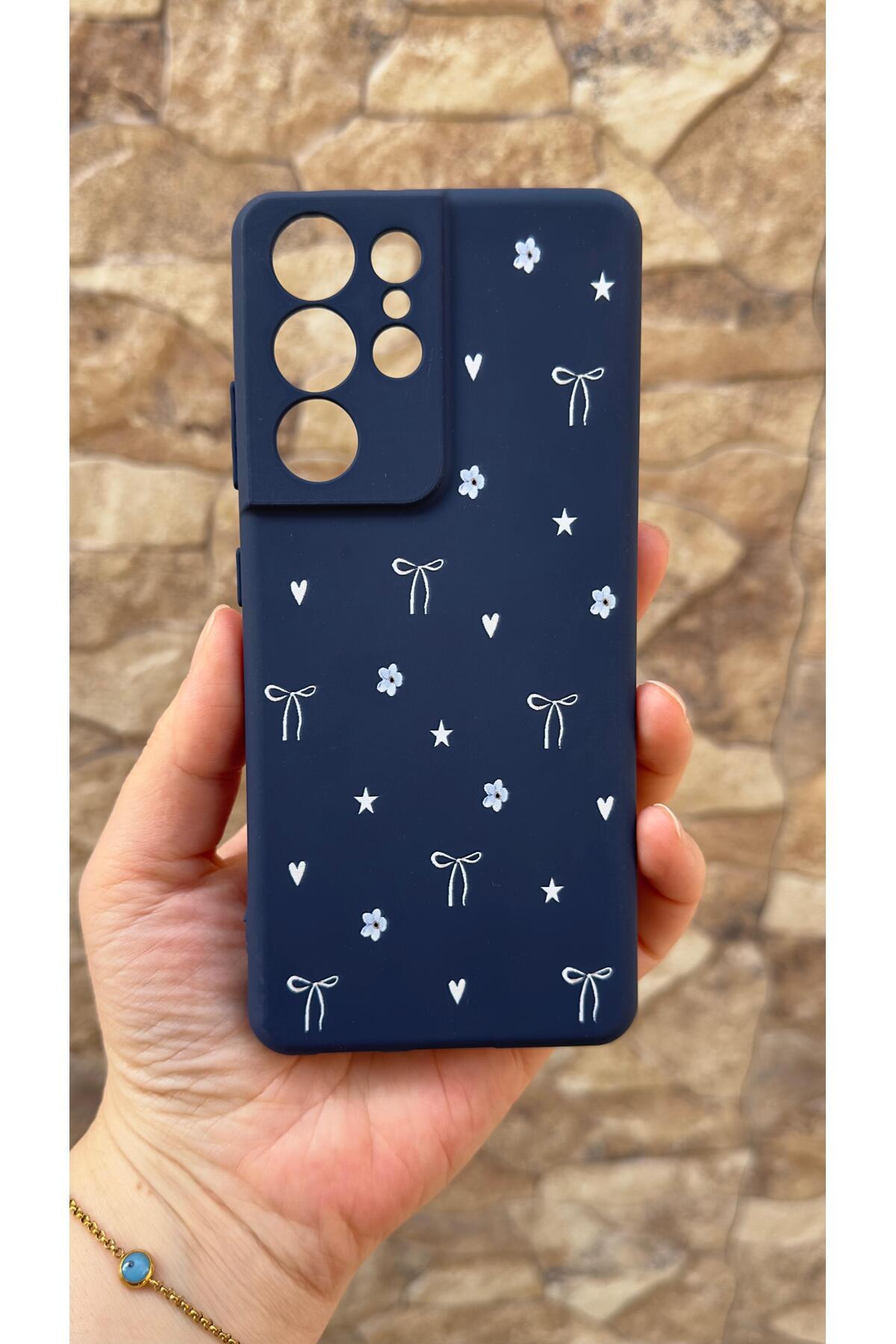 Samsung Galaxy S21 Ultra Uyumlu Mini Fiyonk Desenli Silikon Darbe Emici Klasik Korumalı Rubber Kılıf