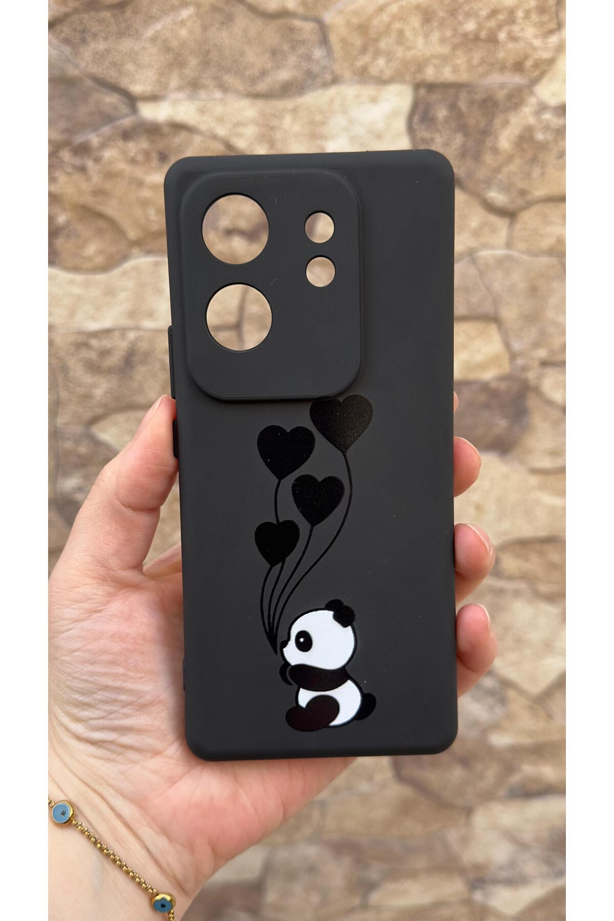 İnfinix Zero 30 4g Uyumlu Kalpli Panda Desenli Silikon Darbe Emici Klasik Korumalı Rubber Kılıf