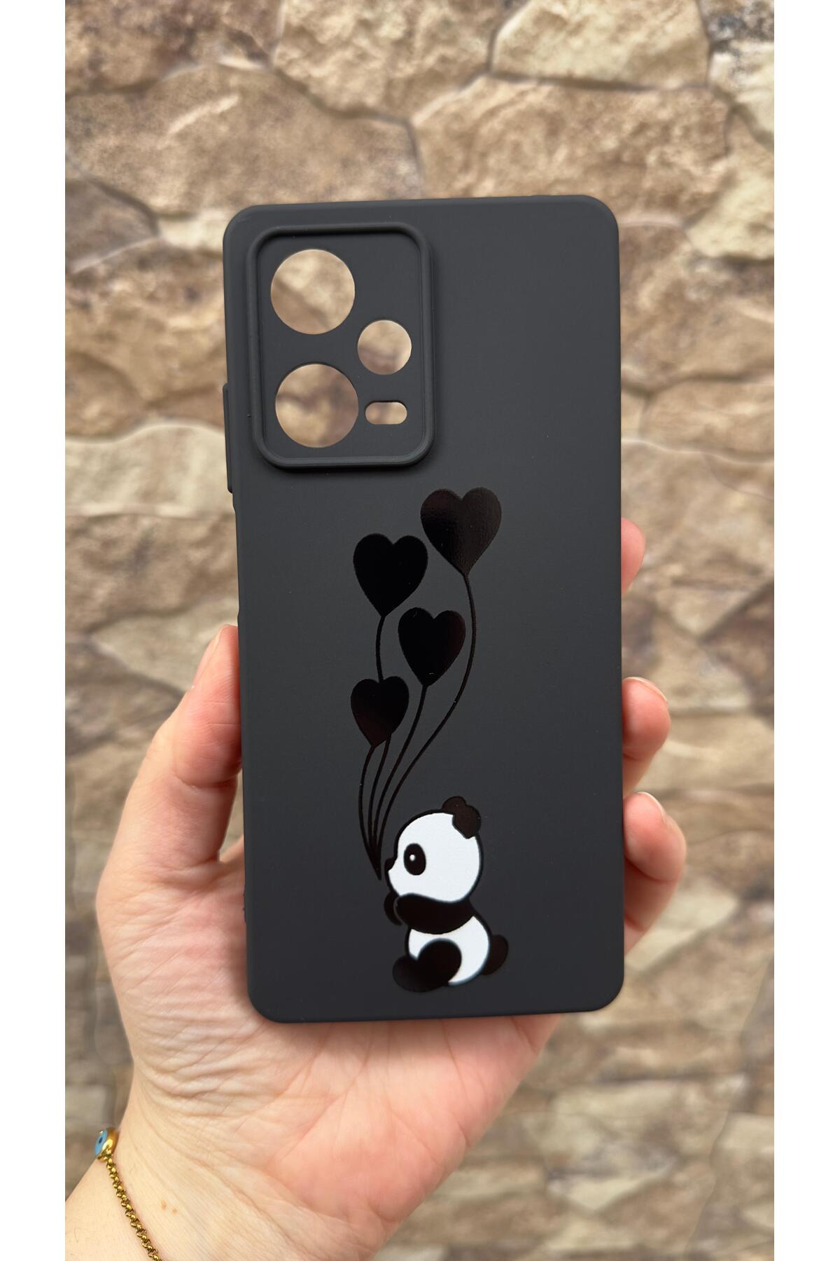 Redmi Note 12 Pro 5G Uyumlu Kalpli Panda Desenli Silikon Darbe Emici Klasik Korumalı Rubber Kılıf