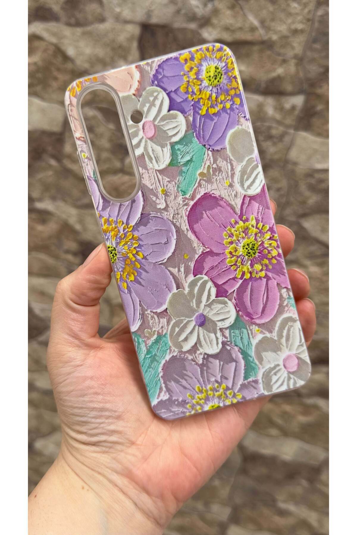 Galaxy S25 FE Uyumlu Mor Çiçek Desenli Şeffaf Darbe Emici Kamera Korumalı Clear Kılıf
