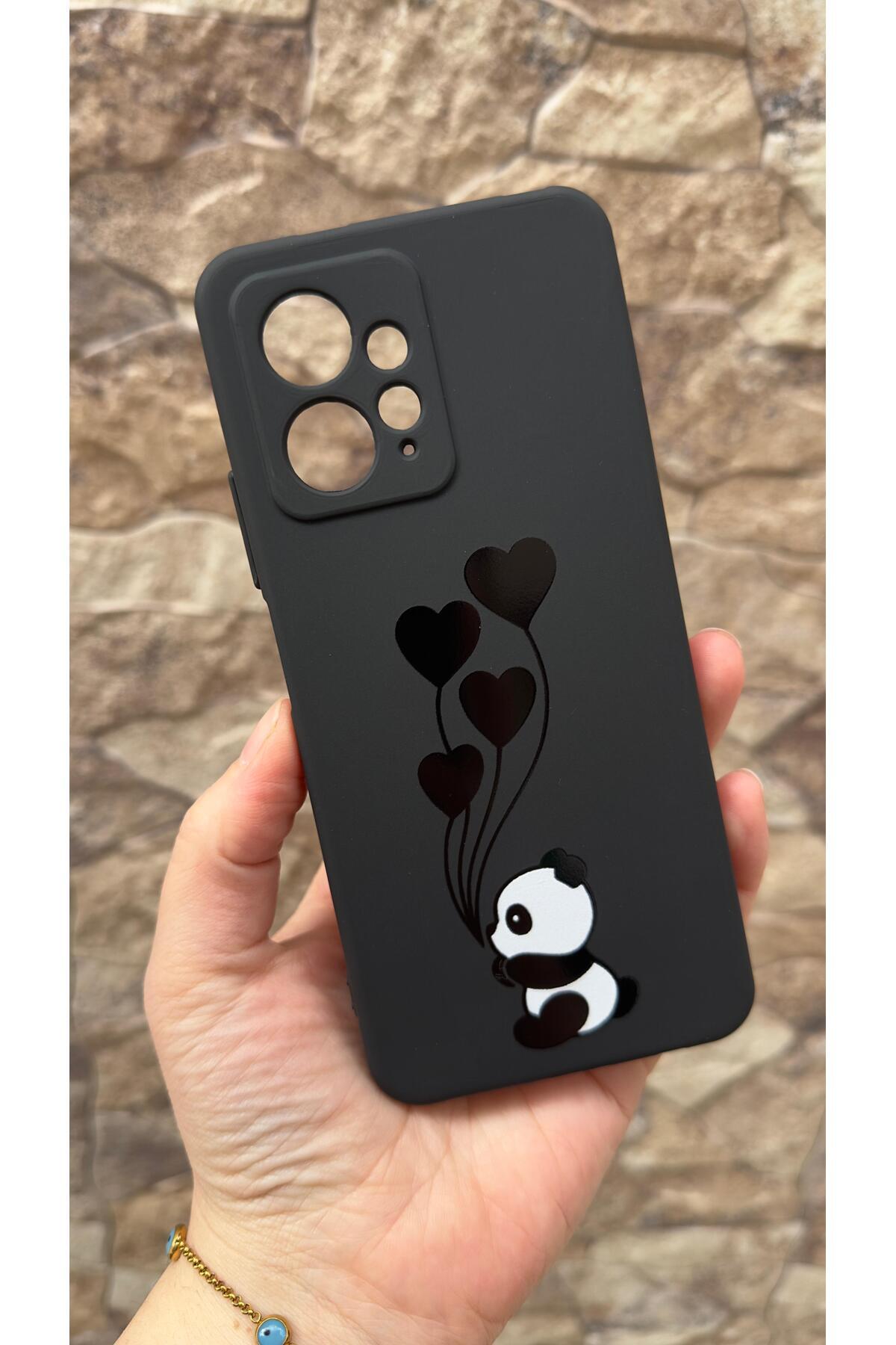 Redmi Note 12 4G Uyumlu Kalpli Panda Desenli Silikon Darbe Emici Klasik Korumalı Rubber Kılıf