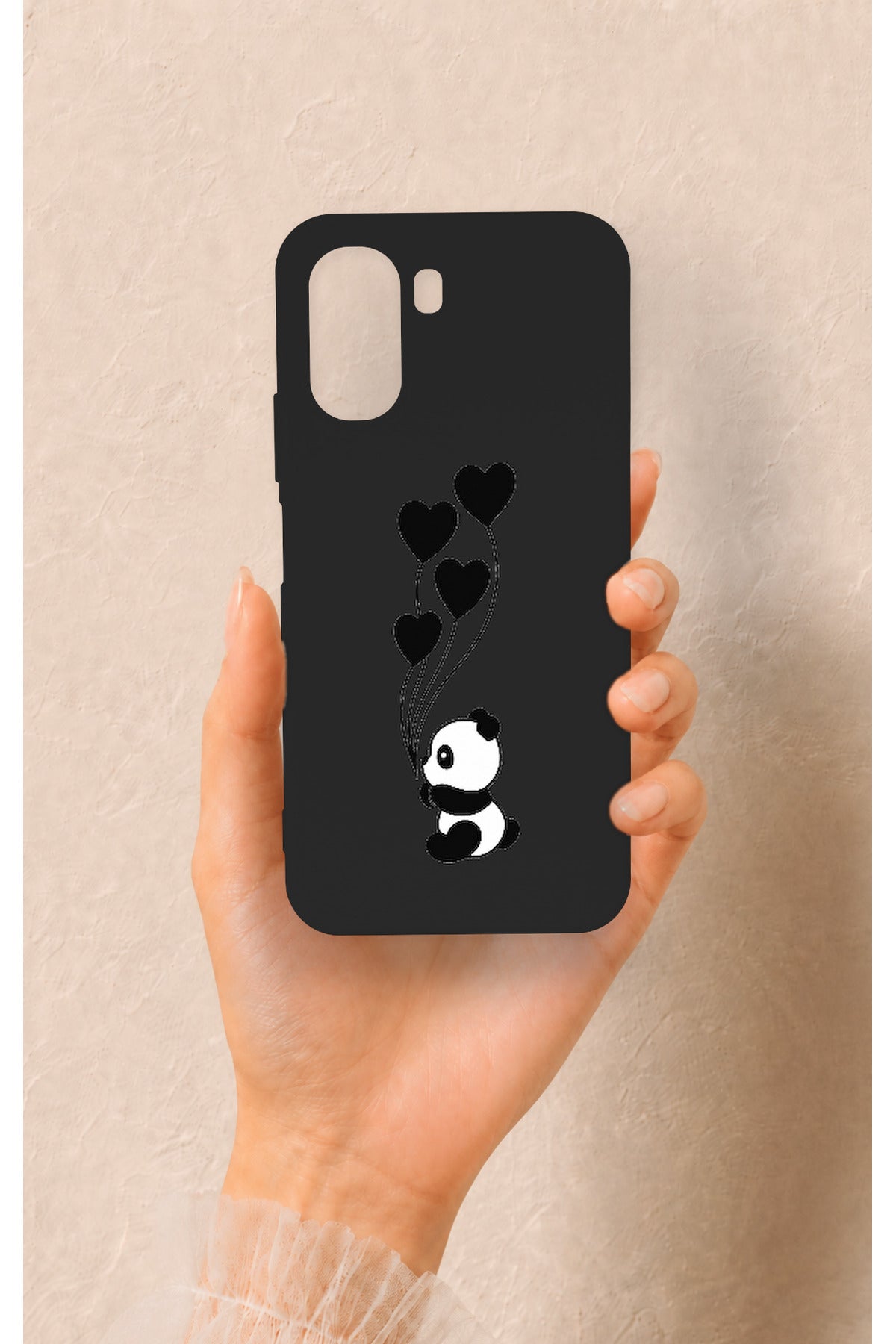 Oppo A6T Uyumlu Kalpli Panda Desenli Silikon Kılıf