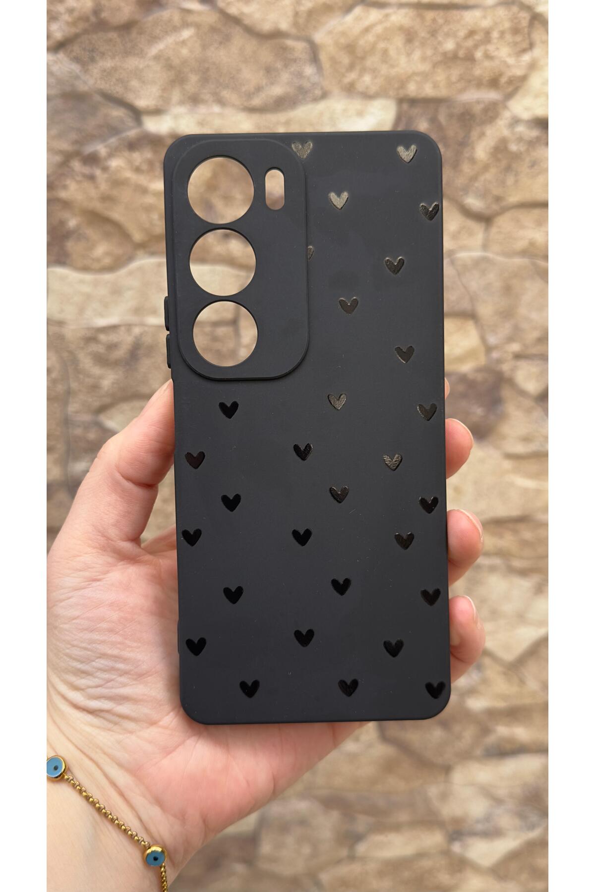 VİVO Y19S Uyumlu Mini Siyah Kalp Desenli Silikon Darbe Emici Klasik Korumalı Rubber Kılıf