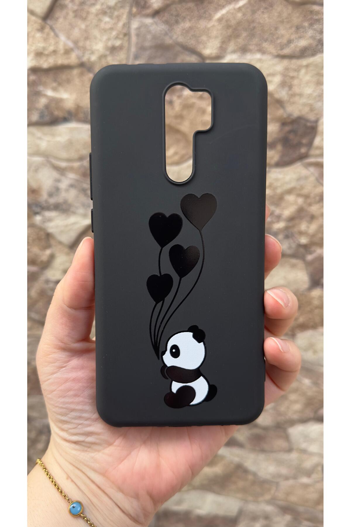 Redmi Note 8 Pro Uyumlu Kalpli Panda Desenli Silikon Darbe Emici Klasik Korumalı Rubber Kılıf