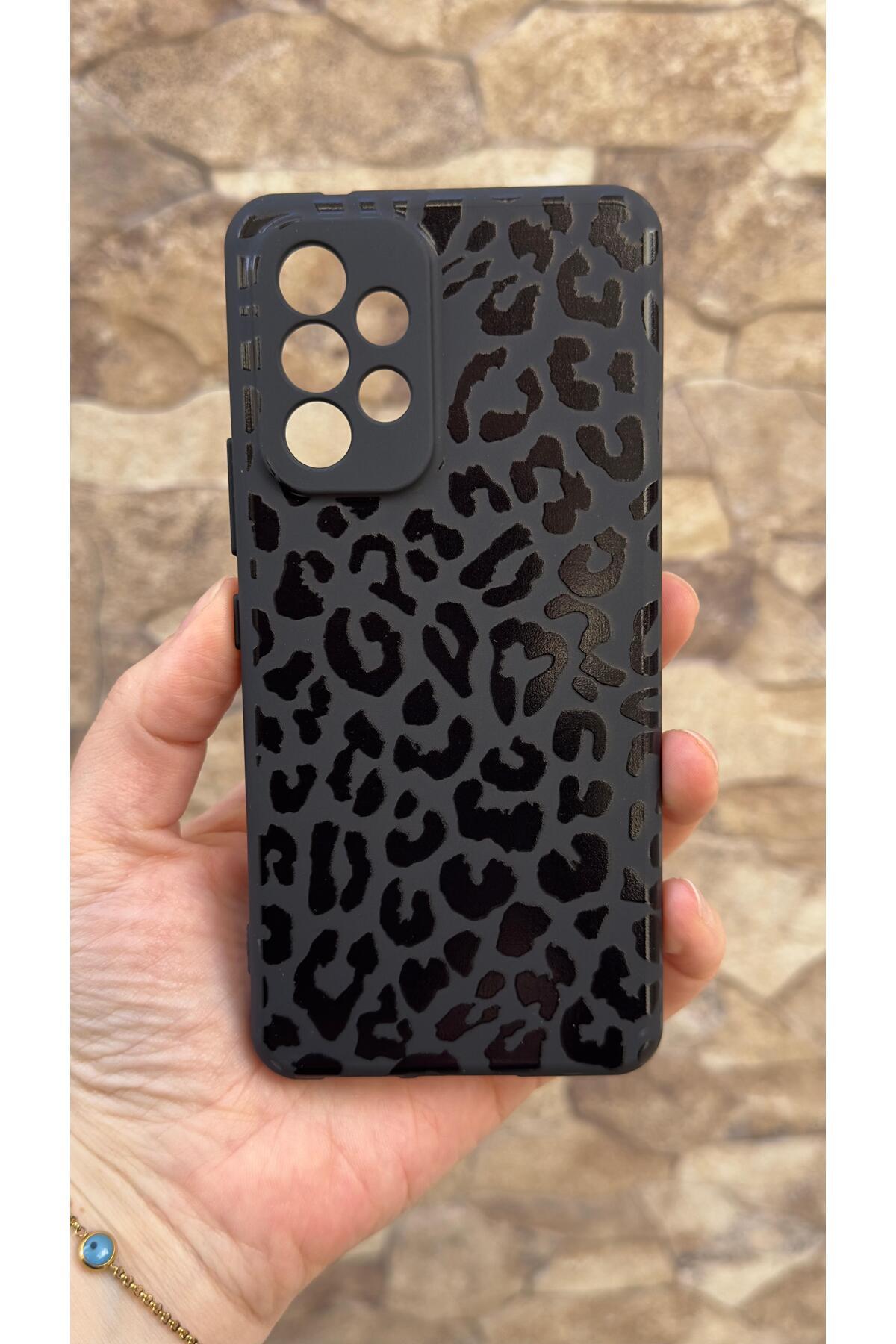 Samsung Galaxy A52 Uyumlu Leopar Desenli Silikon Darbe Emici Klasik Korumalı Rubber Kılıf