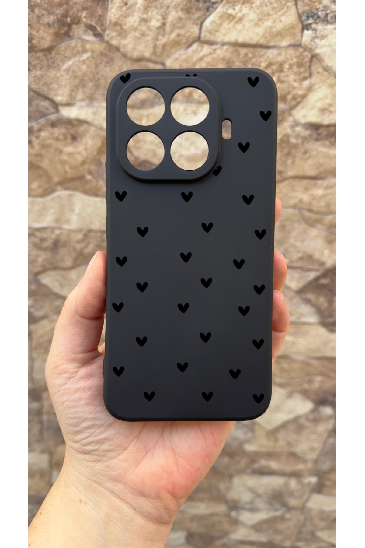 Mi 15T PRO Uyumlu Mini Siyah Kalp Desenli Silikon Darbe Emici Klasik Korumalı Rubber Kılıf
