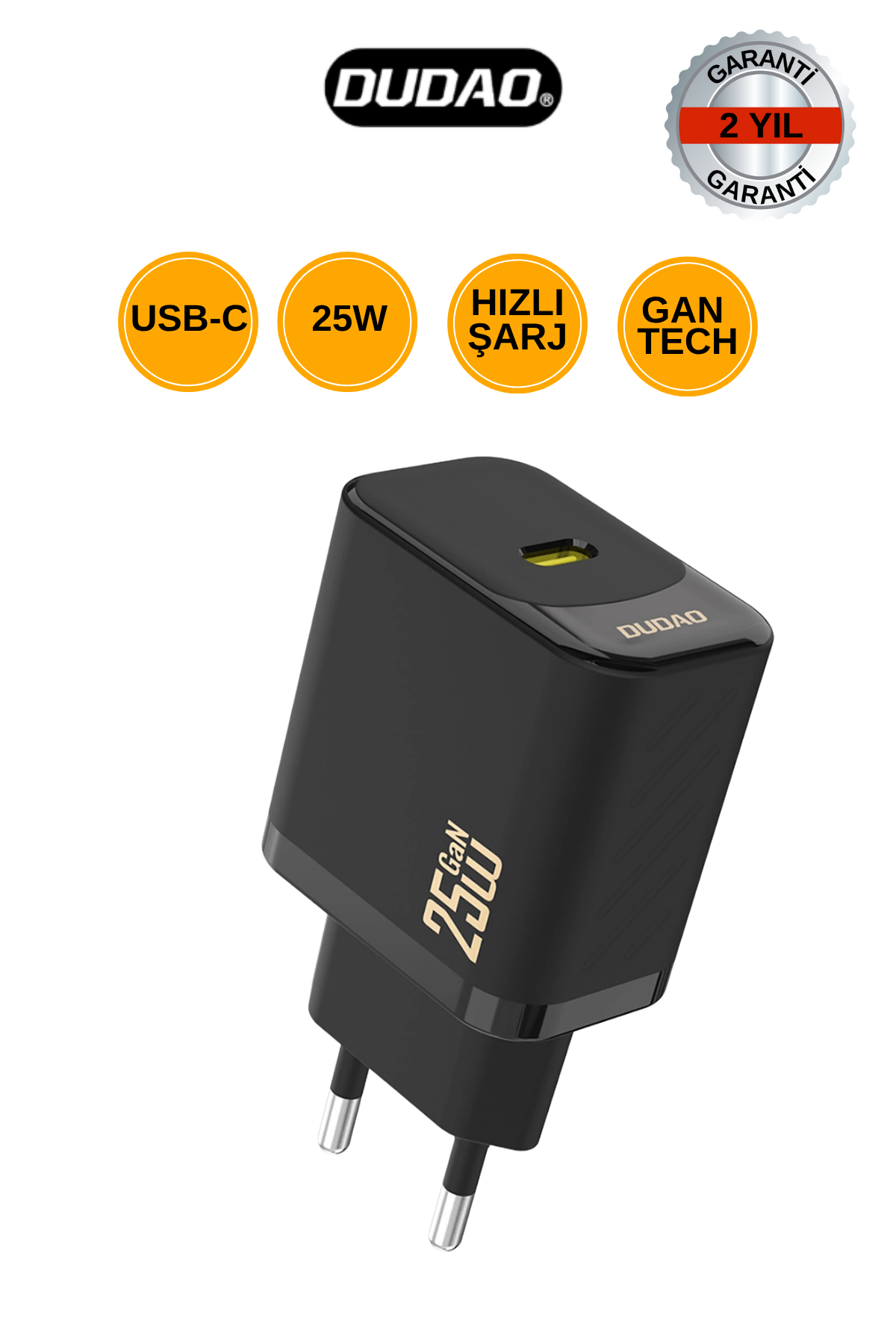 DUDAO A27 25W GaN USB-C Şarj Cihazı - Siyah