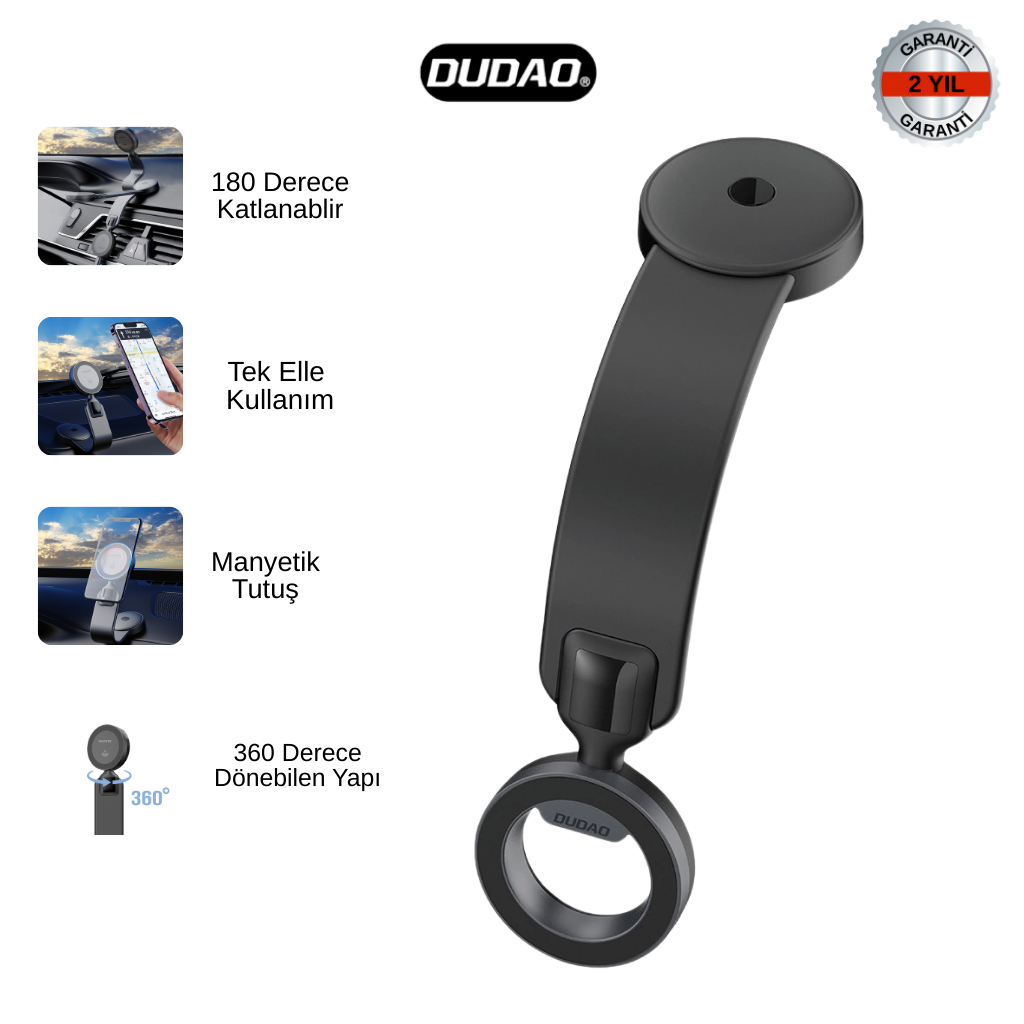 DUDAO F21 Manyetik Araç İçi Telefon Tutucu (360° Döner, Tek Elle Kullanım, 180° Katlanabilir)