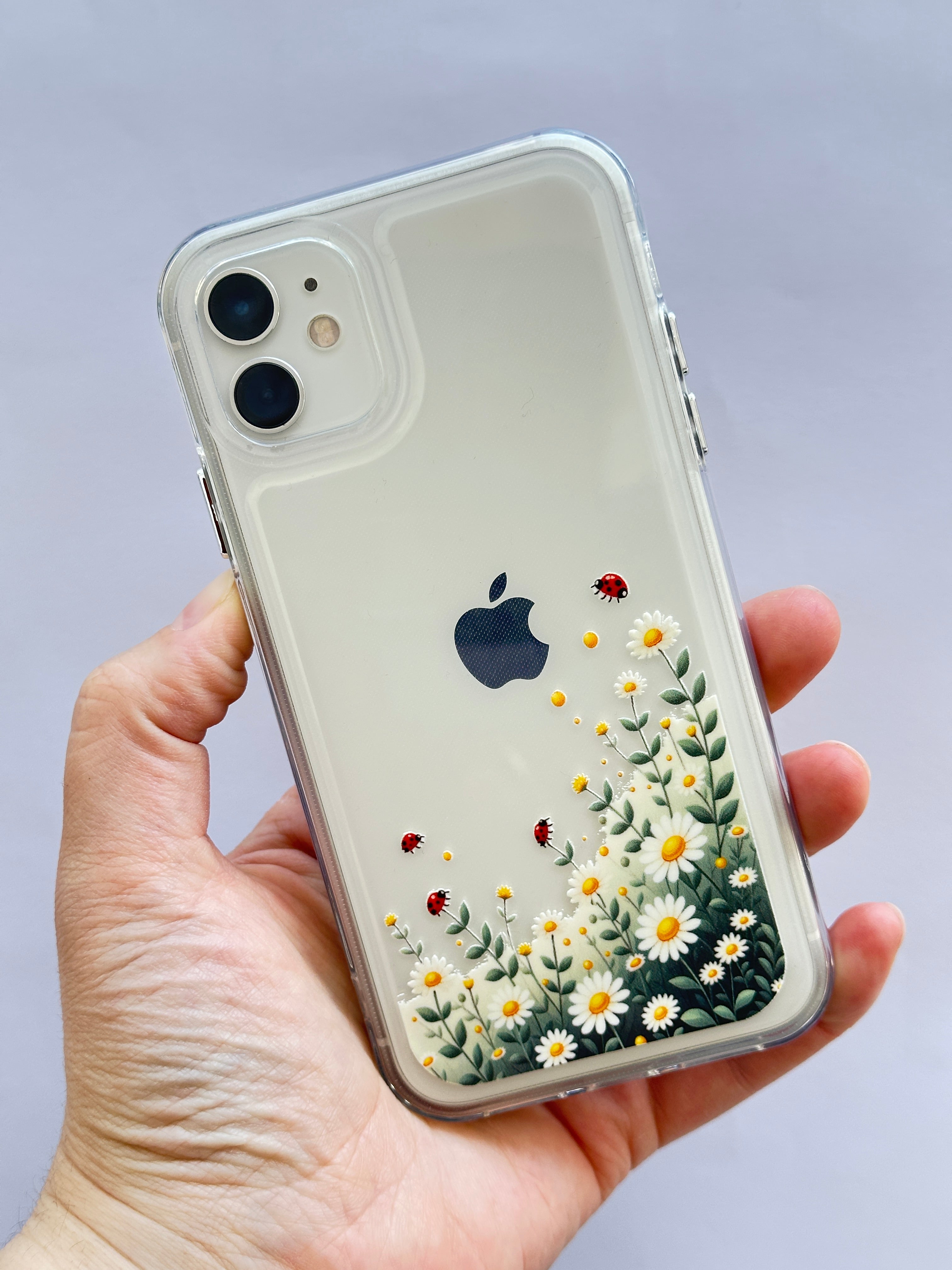 iPhone 11 Parlak Metal Tuşlu Papatya Uğur Böcekli Kılıf