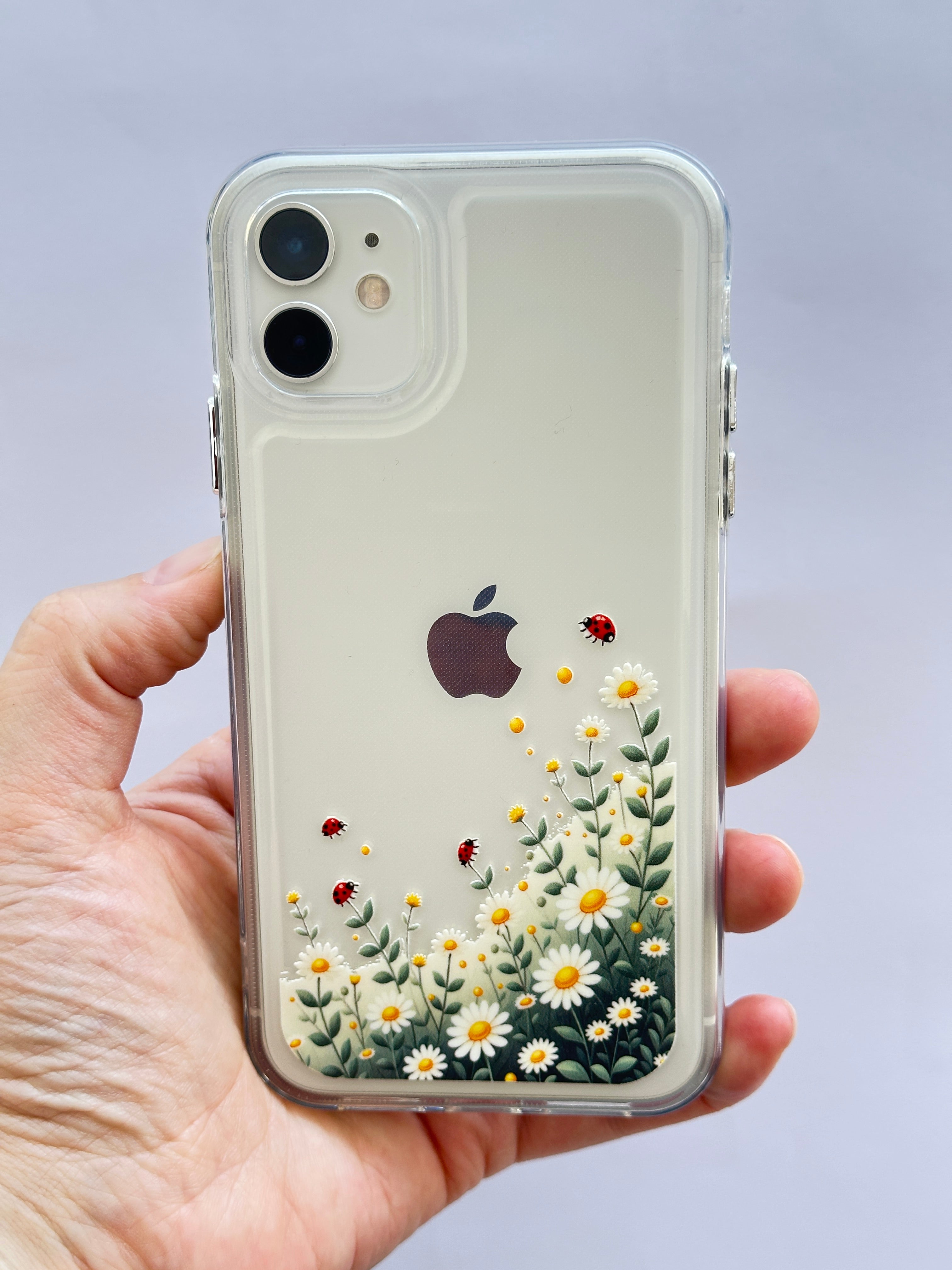 iPhone 11 Parlak Metal Tuşlu Papatya Uğur Böcekli Kılıf