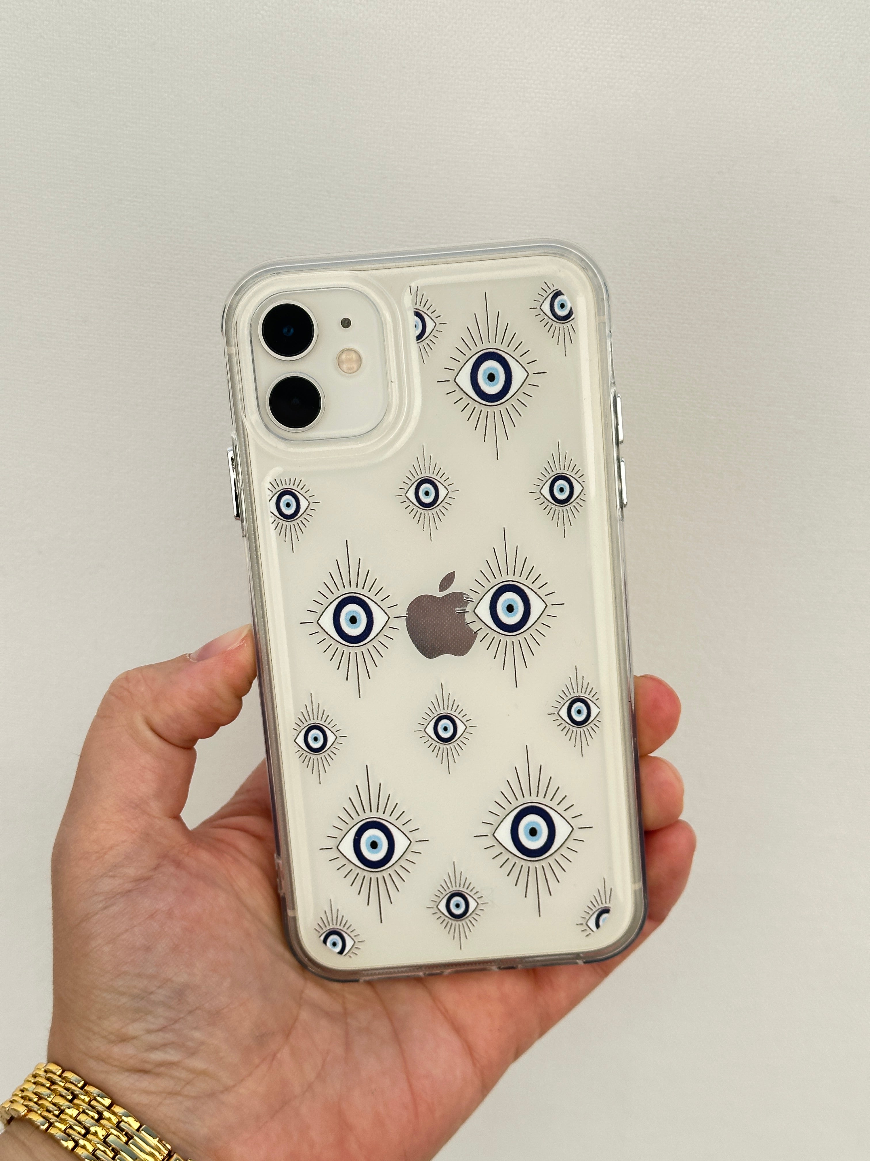 Parlak Metal Tuşlu Mavi Göz Desenli Darbe Emici Sağlam Evil Eye Kılıf