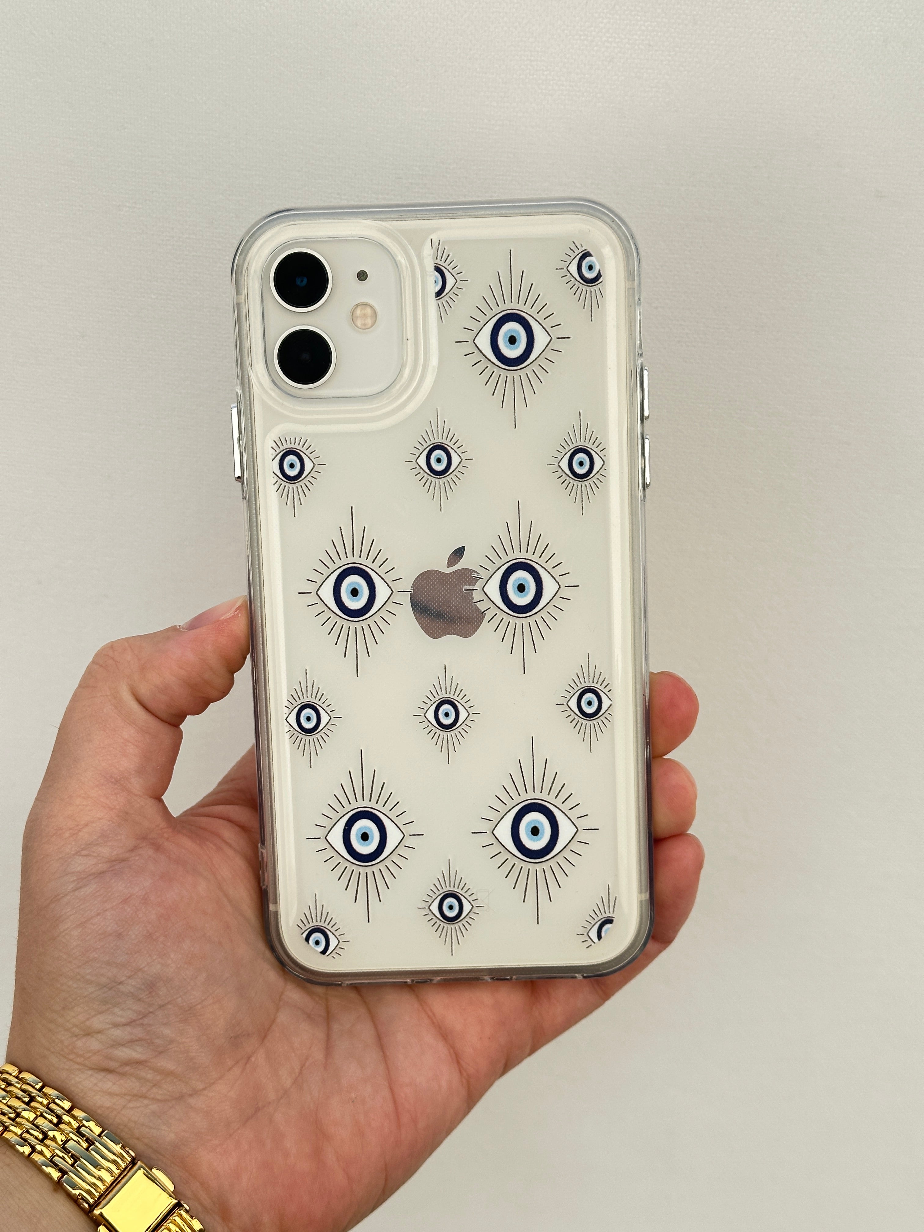 Parlak Metal Tuşlu Mavi Göz Desenli Darbe Emici Sağlam Evil Eye Kılıf