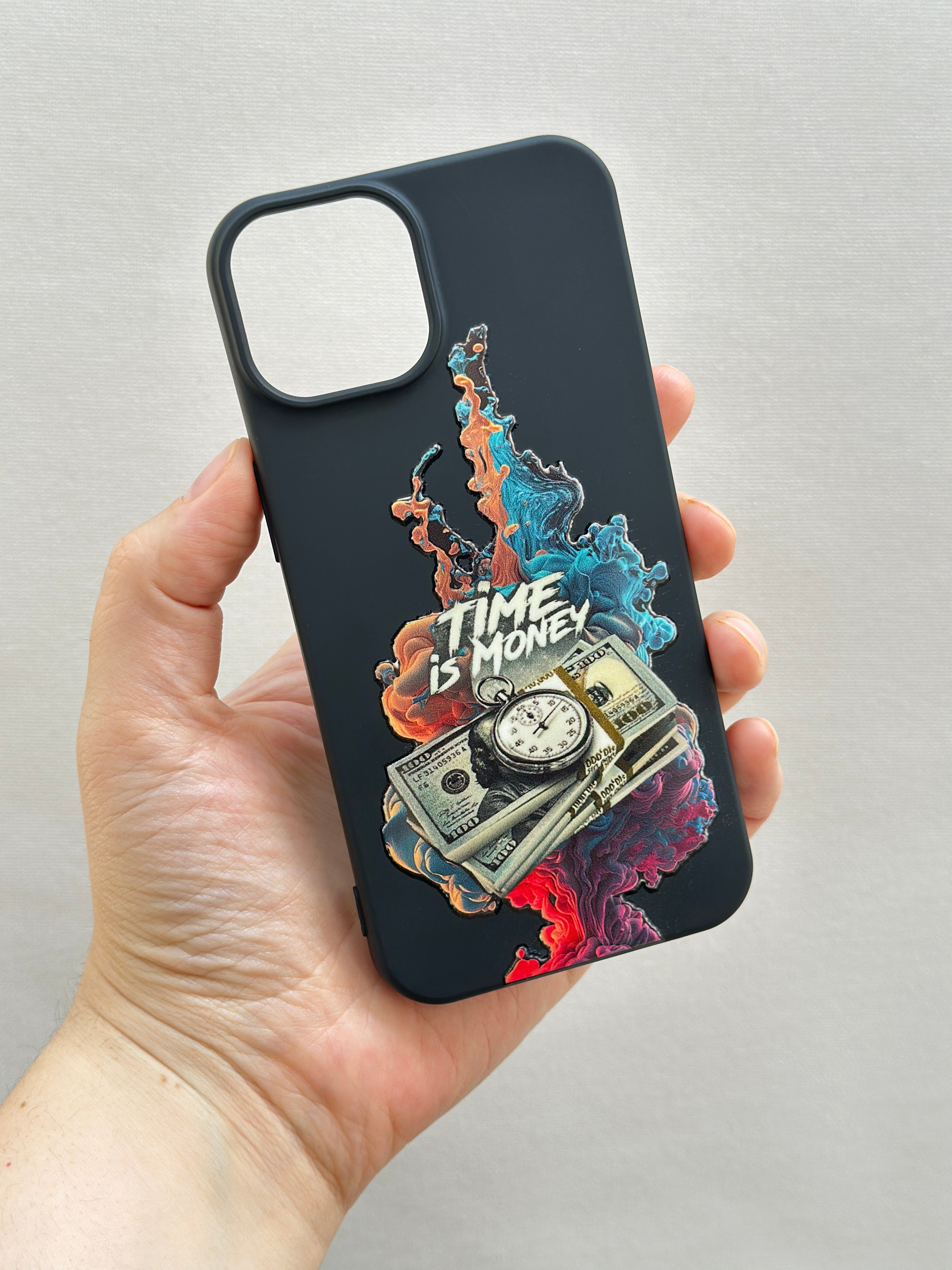 Time is Money Desenli Alevli İçi Kadife Kaliteli Silikon Lansman Kılıf