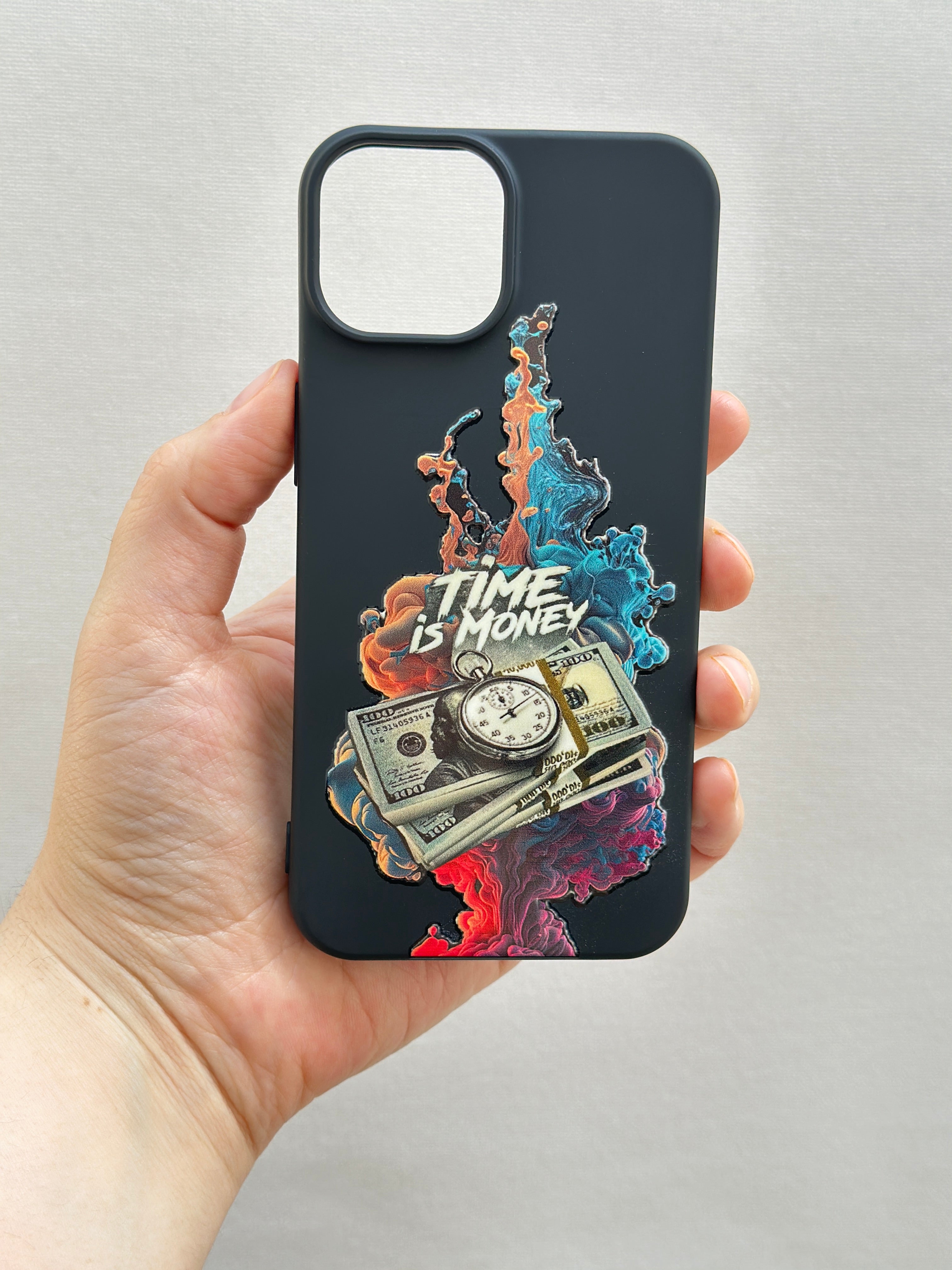 Time is Money Desenli Alevli İçi Kadife Kaliteli Silikon Lansman Kılıf