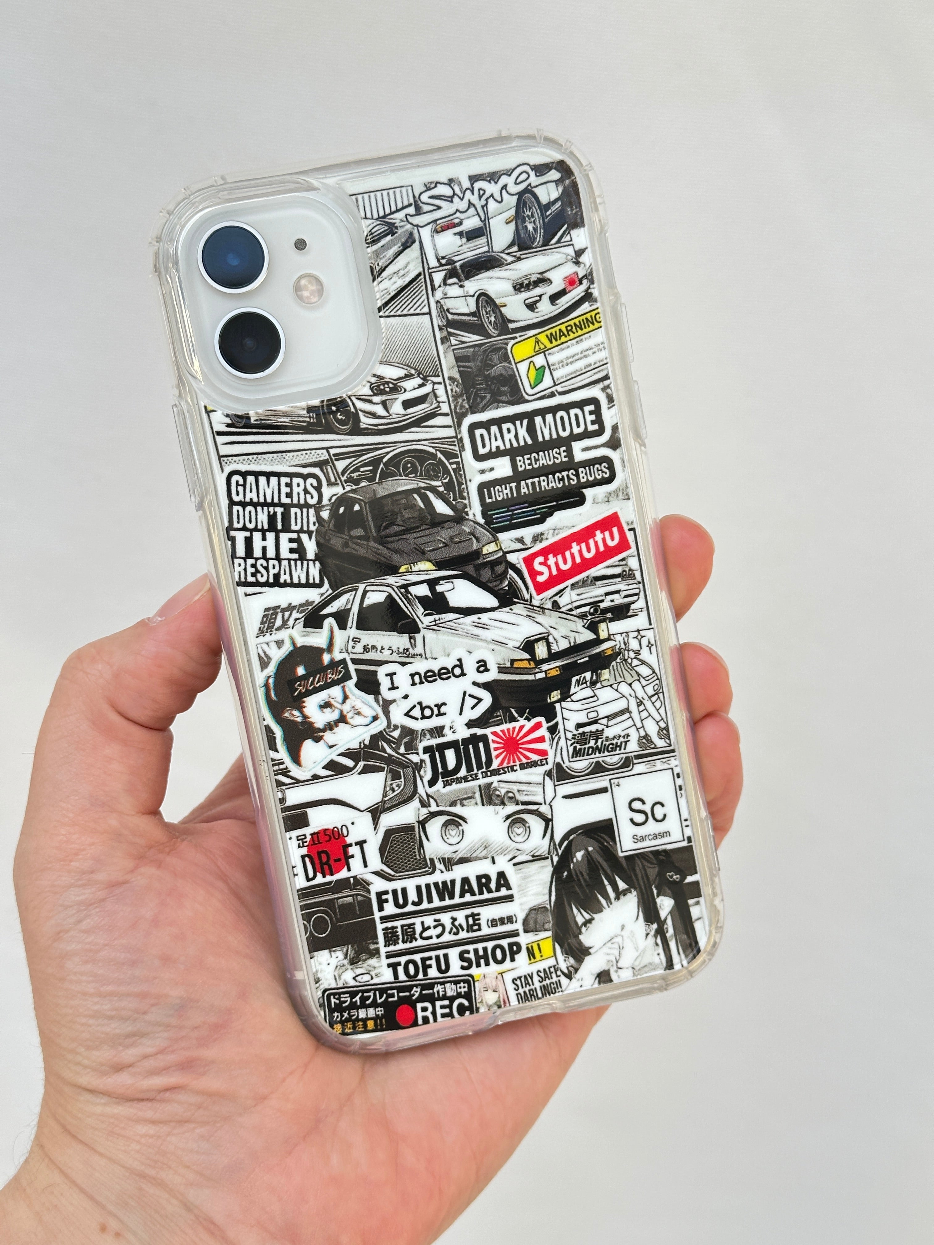 Otomobil Temalı Kolaj Desenli Şeffaf Telefon Kılıfı