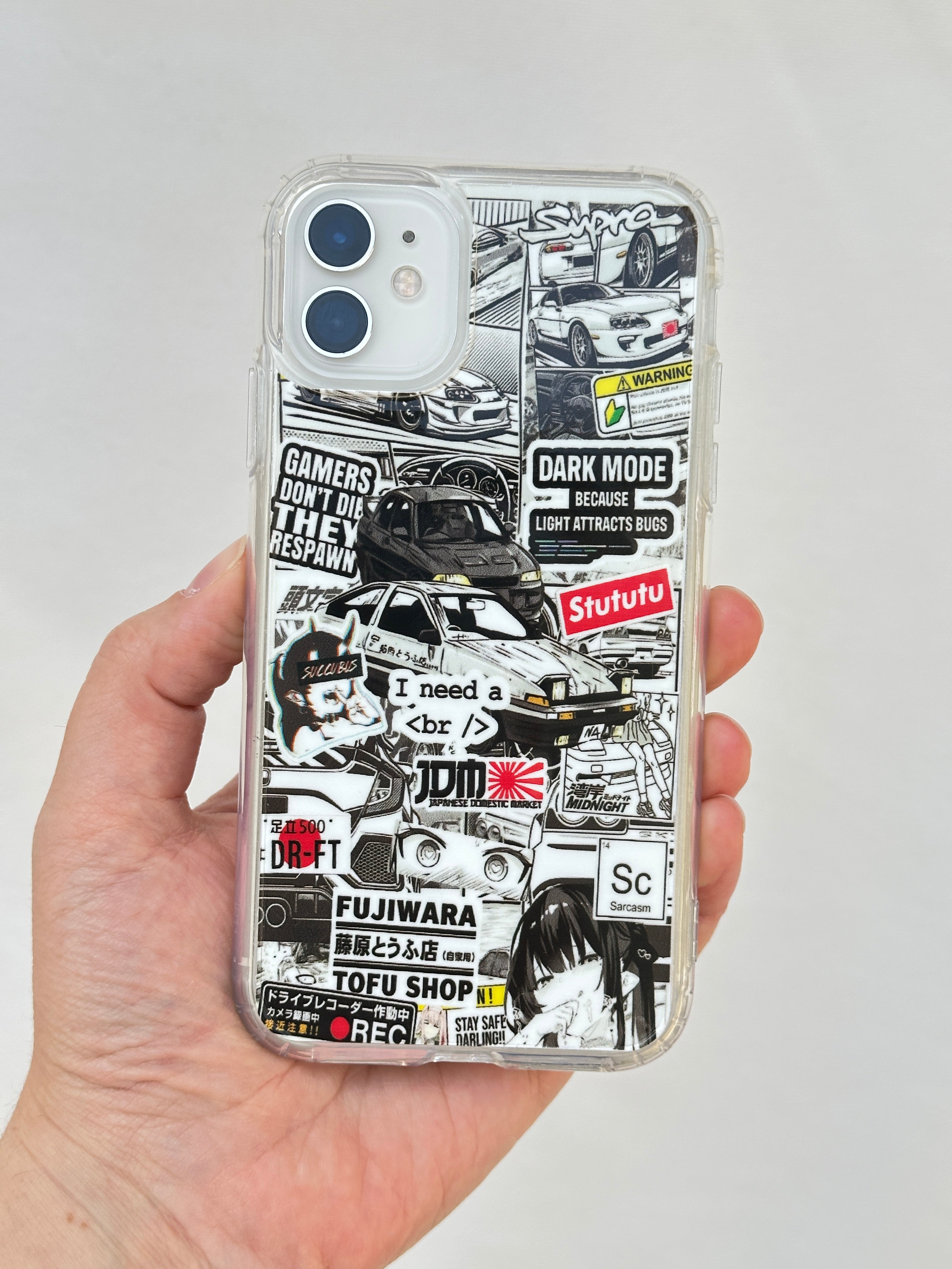 Otomobil Temalı Kolaj Desenli Şeffaf Telefon Kılıfı