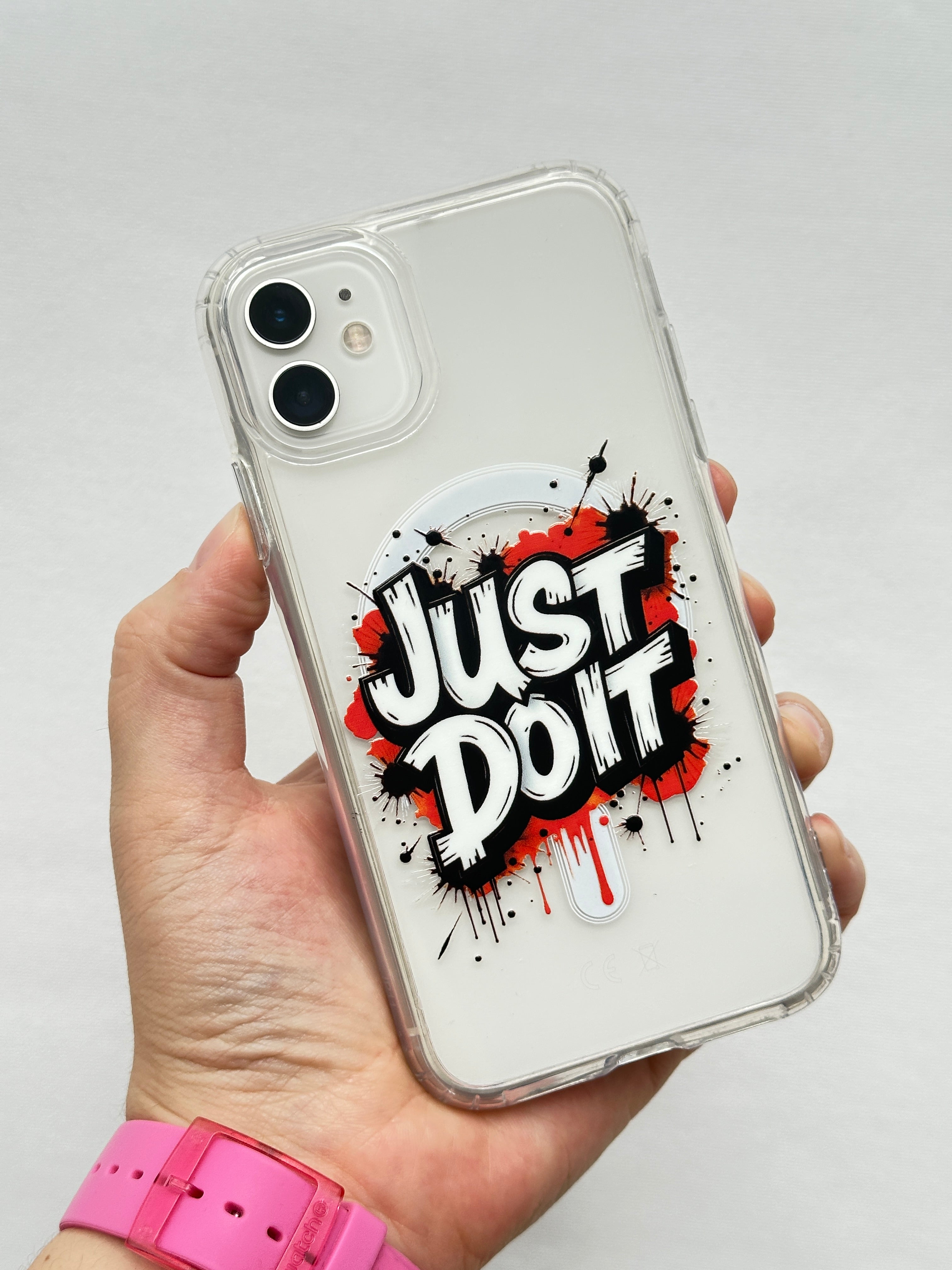 Just Do It Temalı Şeffaf Magsafe Wireless Kablosuz Şarj Destekli V-mags Kılıf