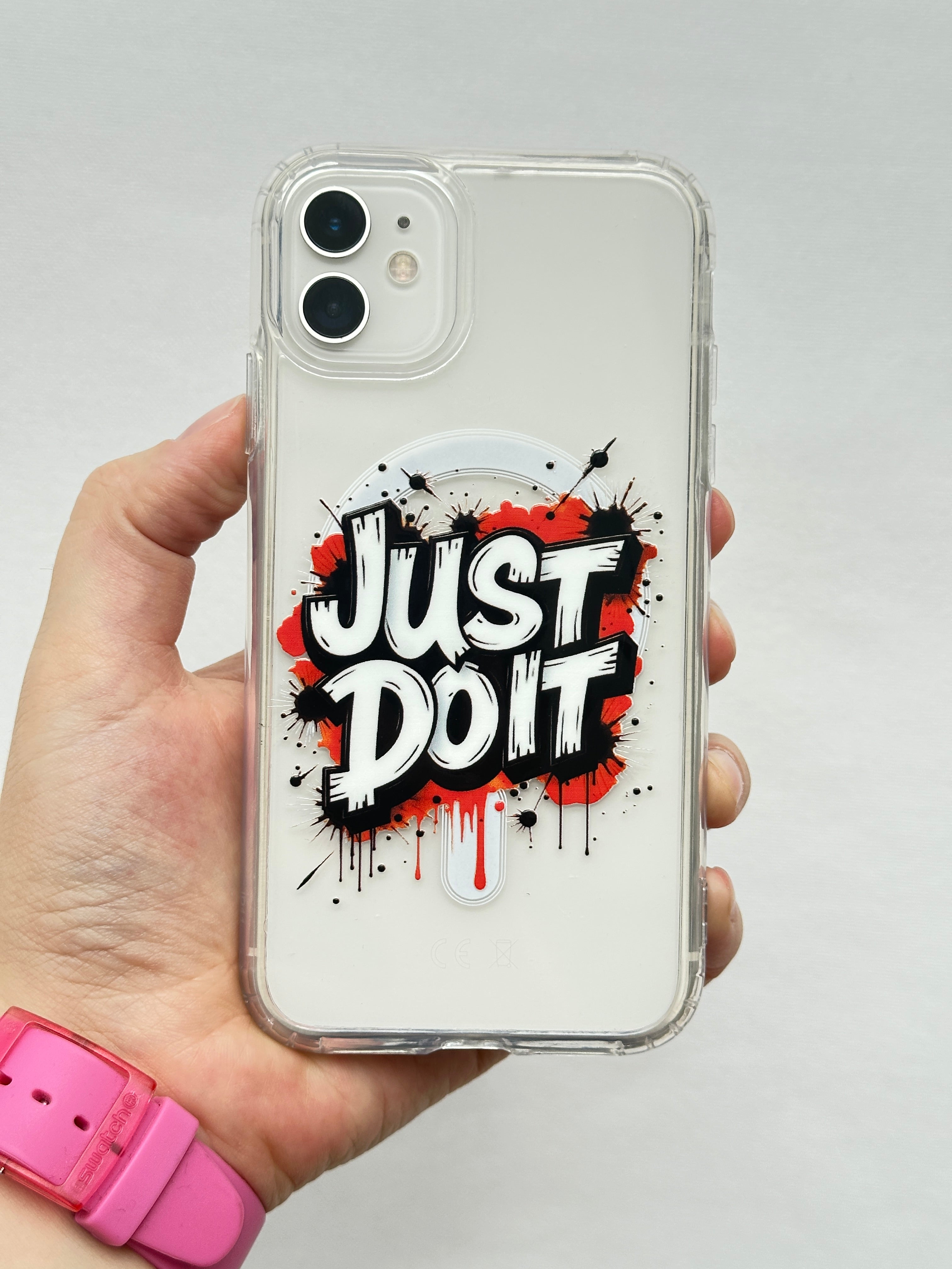 Just Do It Temalı Şeffaf Magsafe Wireless Kablosuz Şarj Destekli V-mags Kılıf