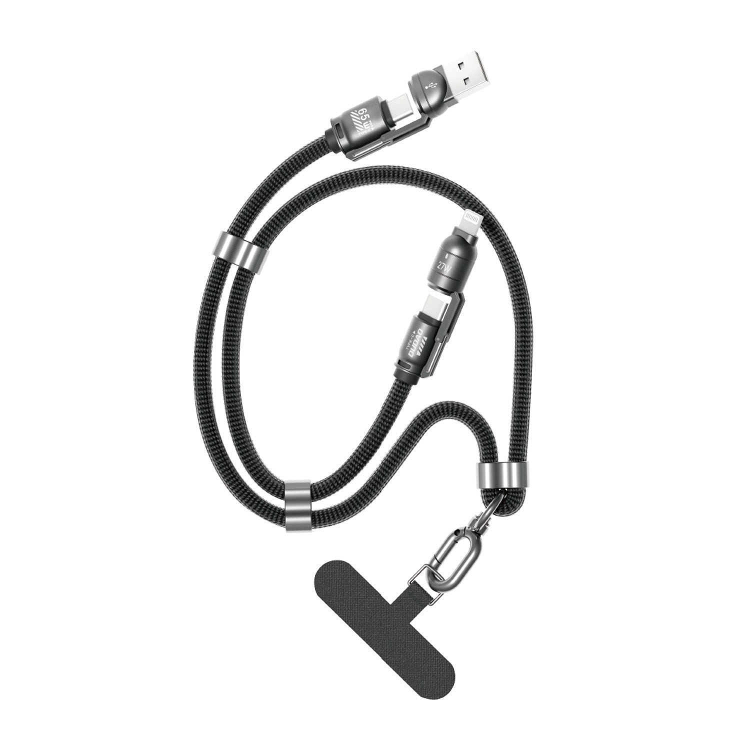 DUDAO L20MAX Askılı 4in1 Çoklu Hızlı Şarj ve Data Kablosu (65W PD/QC, 1.5m, Örgü, Lightning/Type-C/Micro USB)