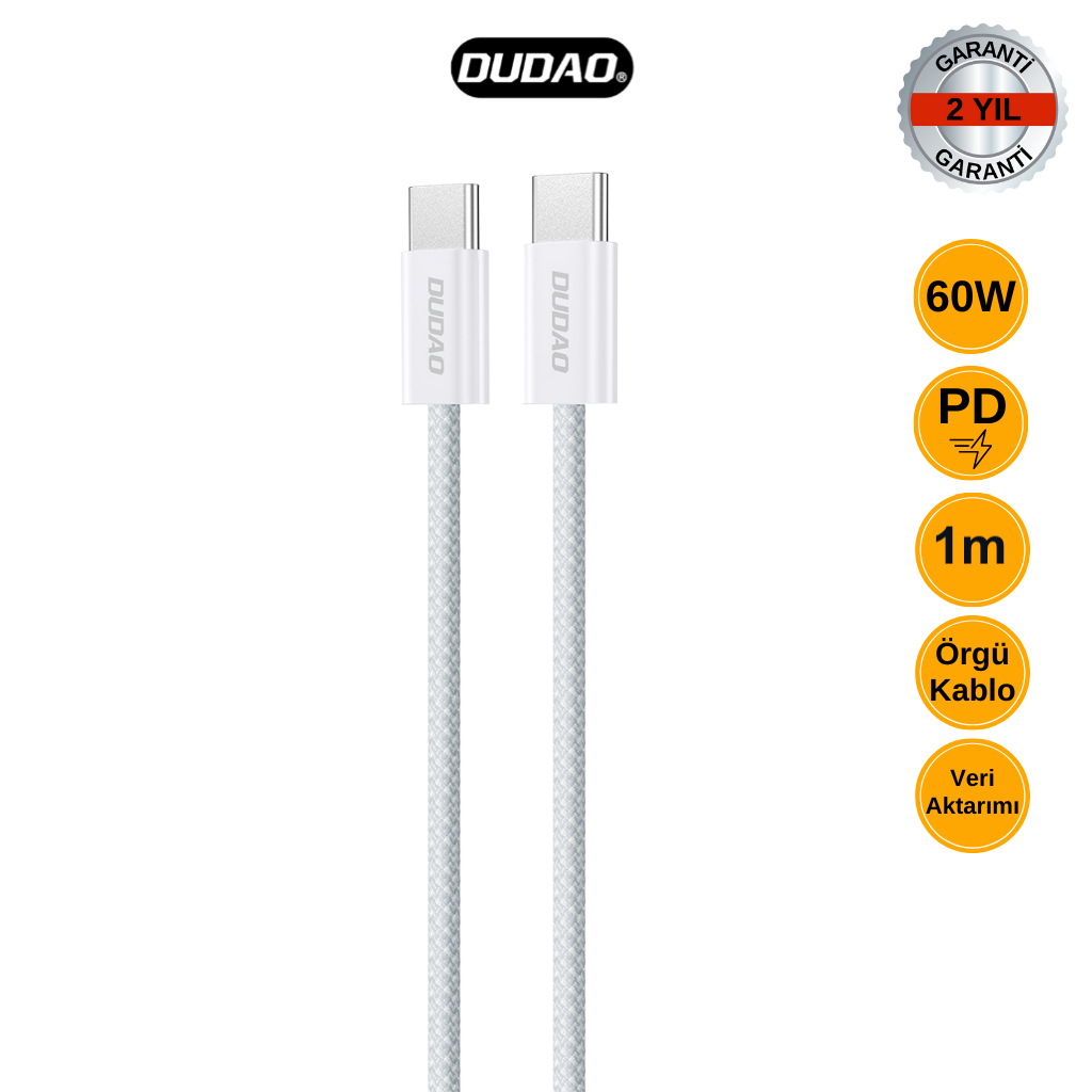 DUDAO L6C 60W USB-C to USB-C PD Hızlı Şarj ve Data Kablosu (1 Metre, Örgü)
