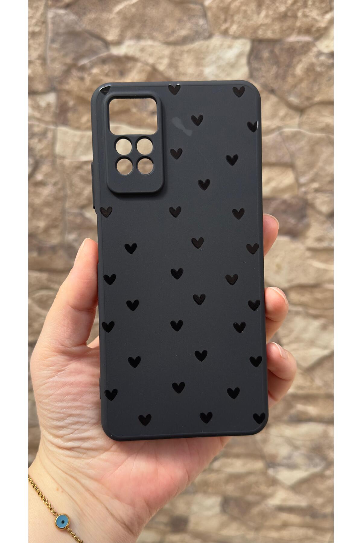Redmi Note 11 Pro/Note 12 Pro 4G Uyumlu Mini Siyah Kalp Desenli Silikon Darbe Emici Klasik Korumalı Rubber Kılıf