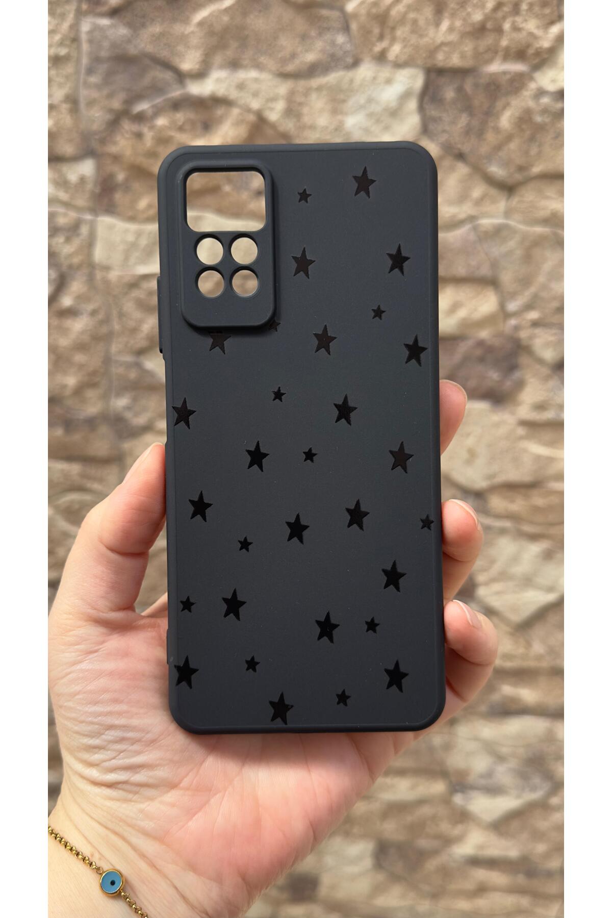 Redmi Note 11 Pro/Note 12 Pro 4G Uyumlu Mini Siyah Yıldız Desenli Silikon Darbe Emici Klasik Korumalı Rubber Kılıf