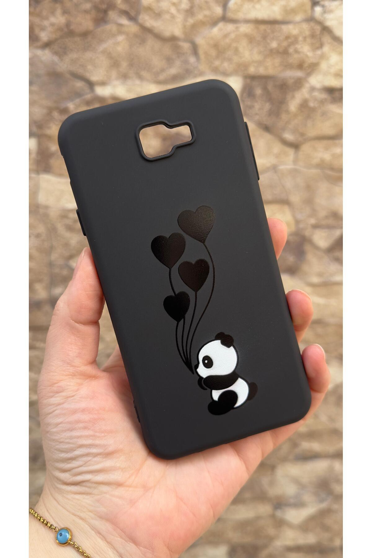 Samsung Galaxy J7 Prime Uyumlu Kalpli Panda Desenli Silikon Darbe Emici Rubber Kılıf