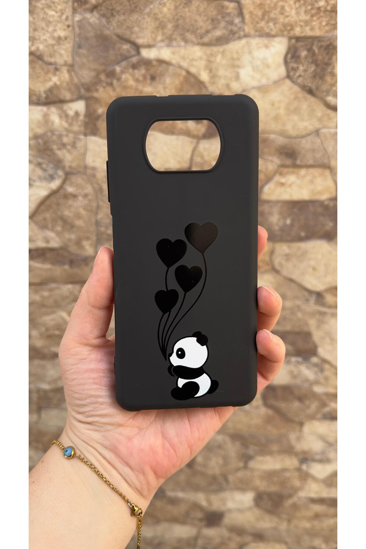 Poco X3 ve X3 Pro Uyumlu Kalpli Panda Desenli Silikon Darbe Emici Klasik Korumalı Rubber Kılıf